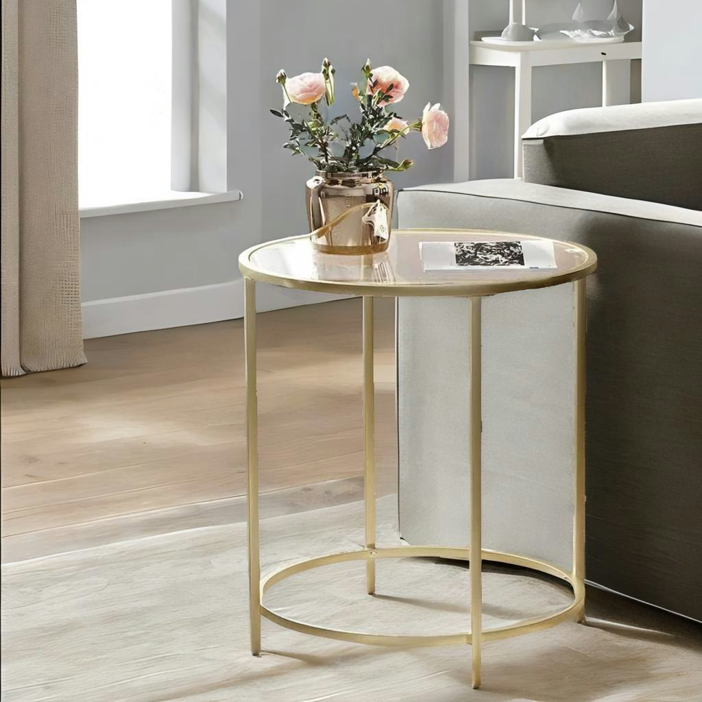 Rackhams Gold Round Coffee Table With Glass Top