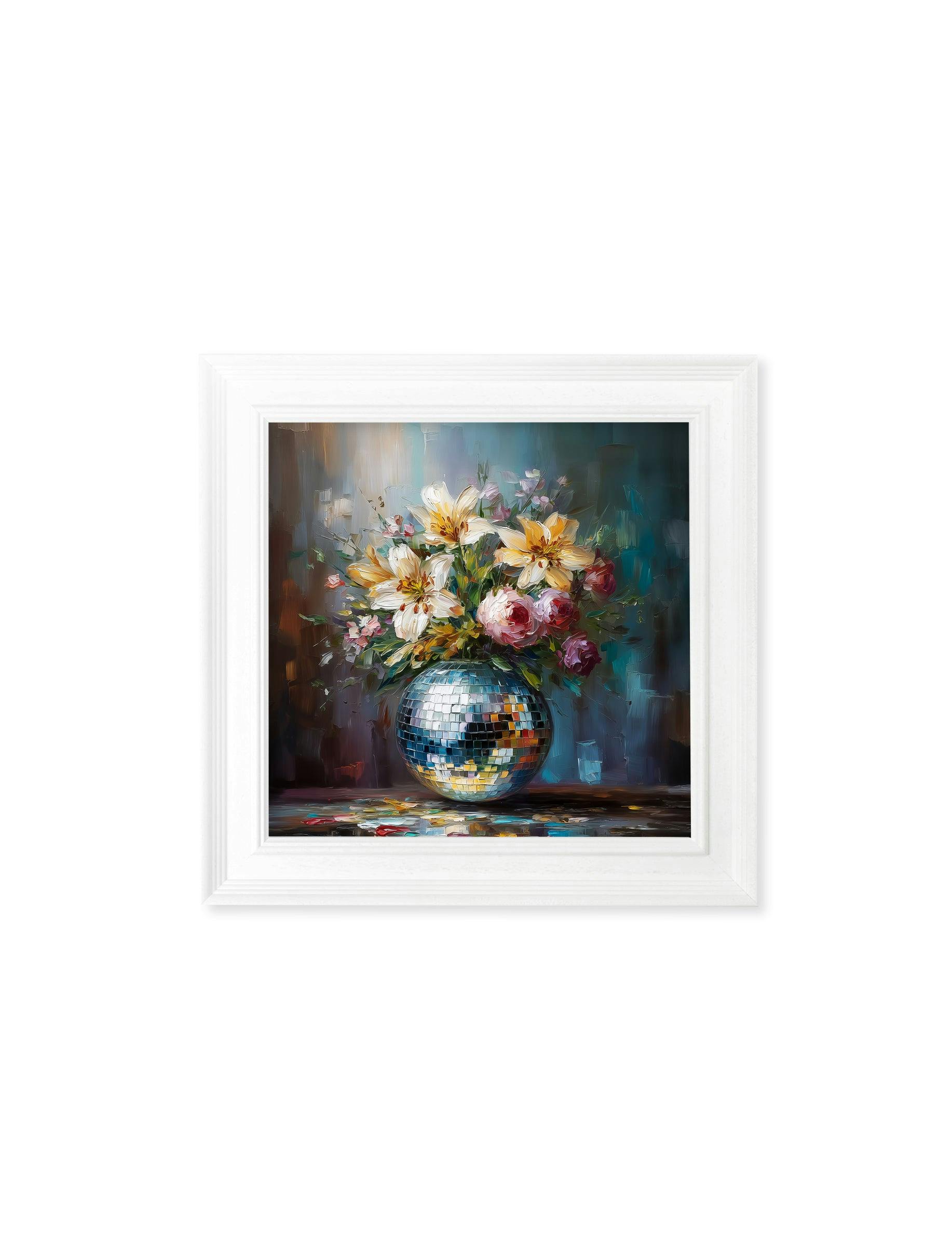 Rackhams White Disco Bloom Lilies & Roses - Strong Hurstwood Square Frame - Disco Lilies & Roses - 44 X 44 Cm