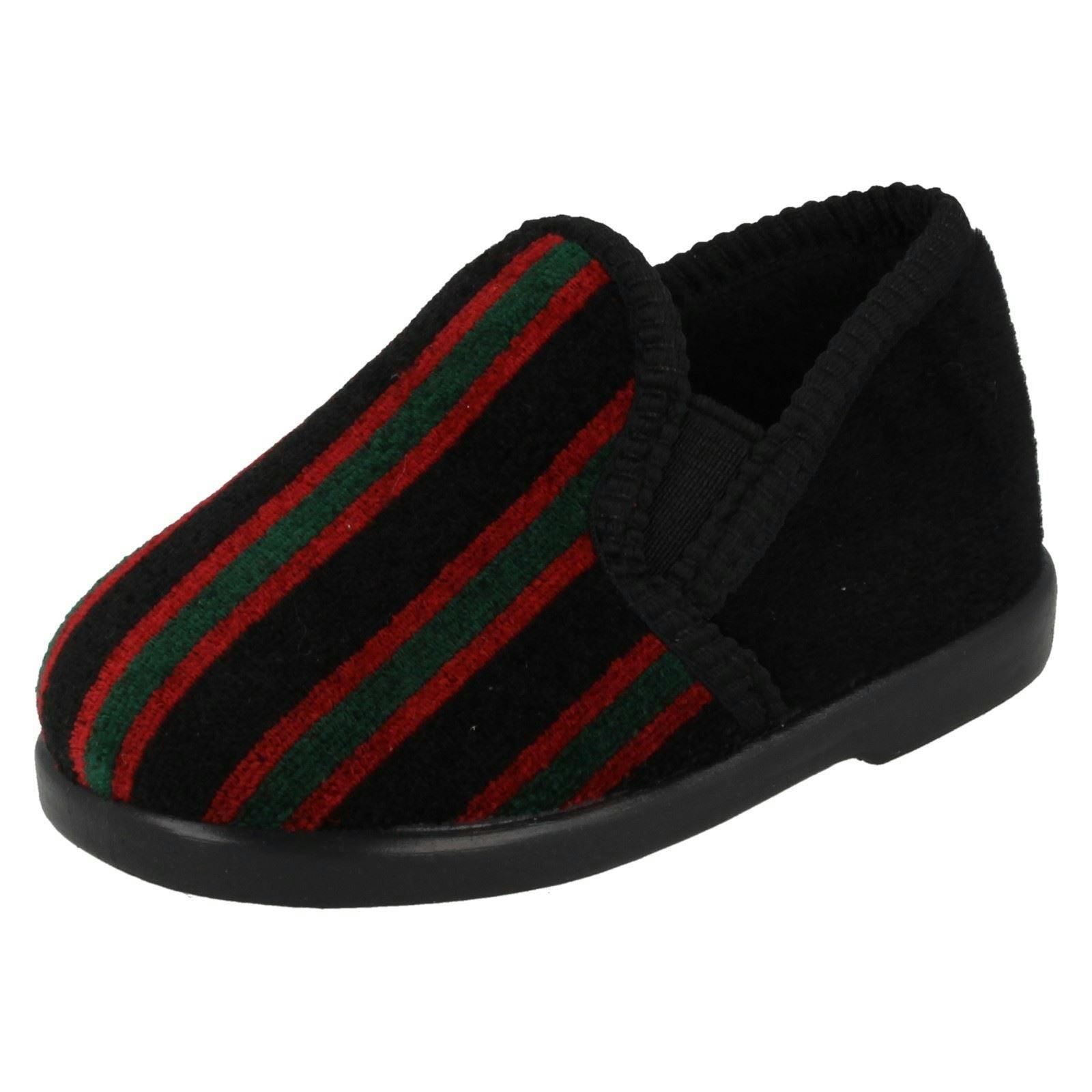 Spot On Boys Black Striped Full Slipper - Anthony - Uk 7 Infant