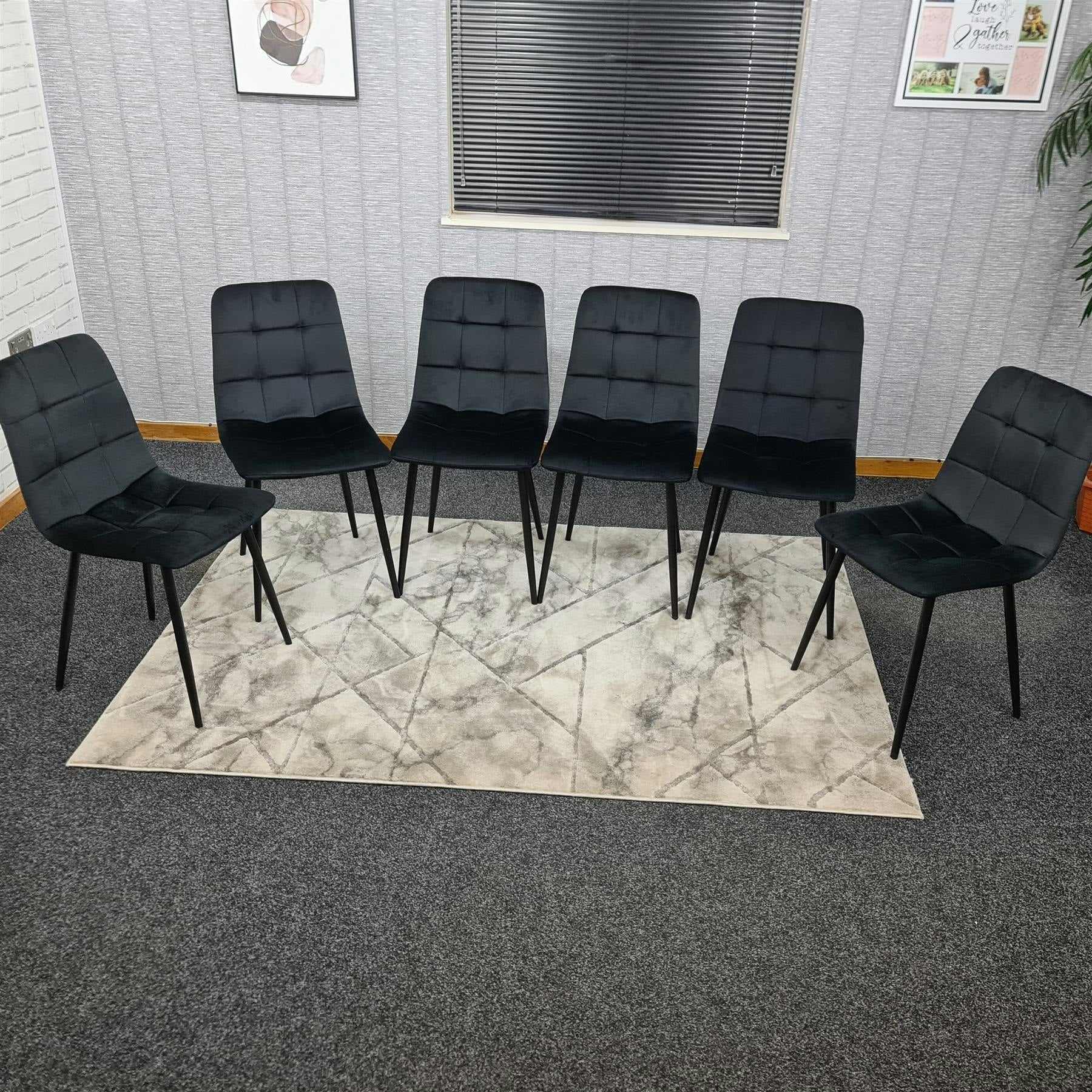KOSY KOALA Dining Chairs Set of 6 Grey Velvet Kitchen Chairs in Black - Image 6
