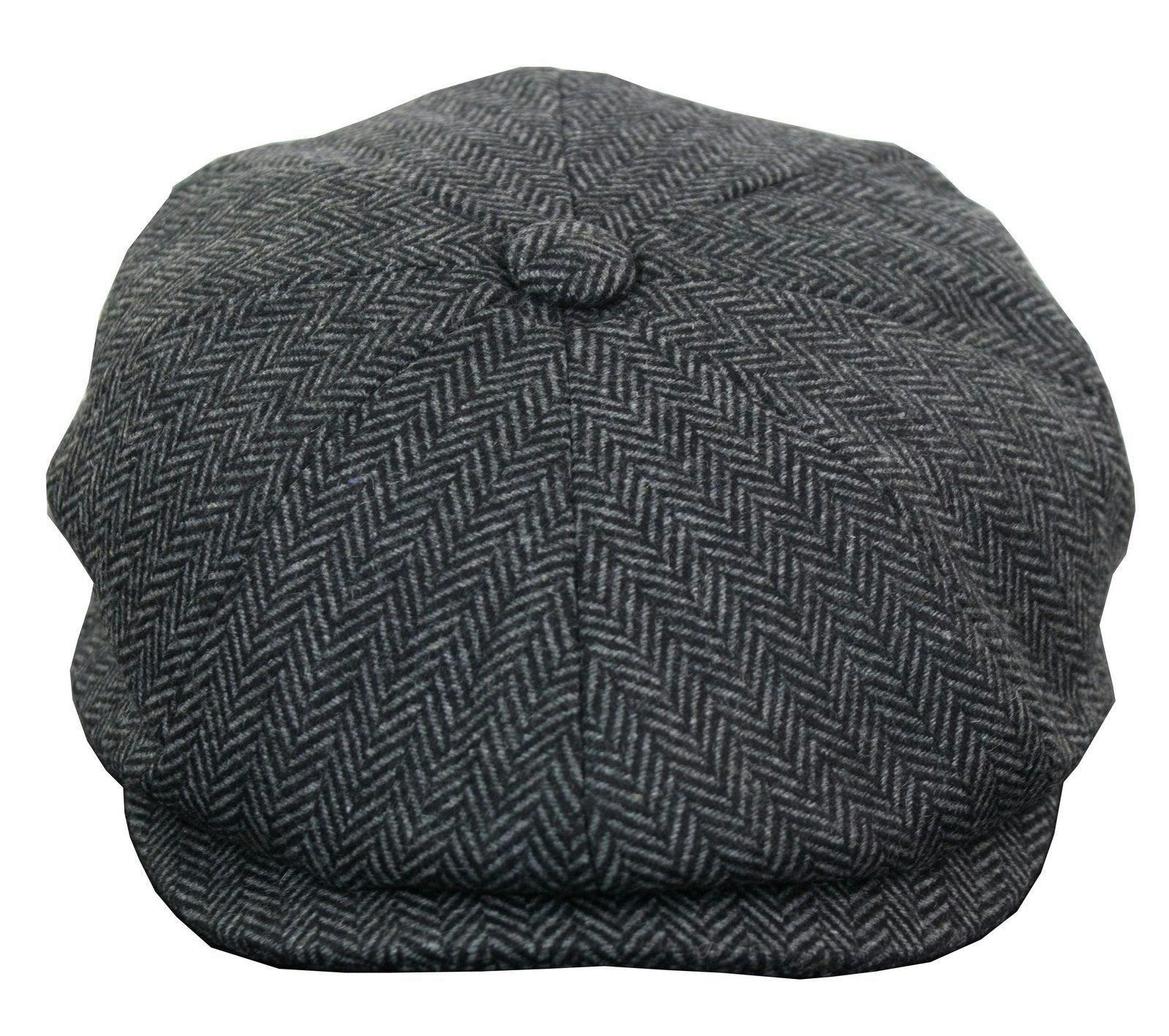 King Ice Men's Herringbone Tweed Newsboy Cap - Charcoal - Medium