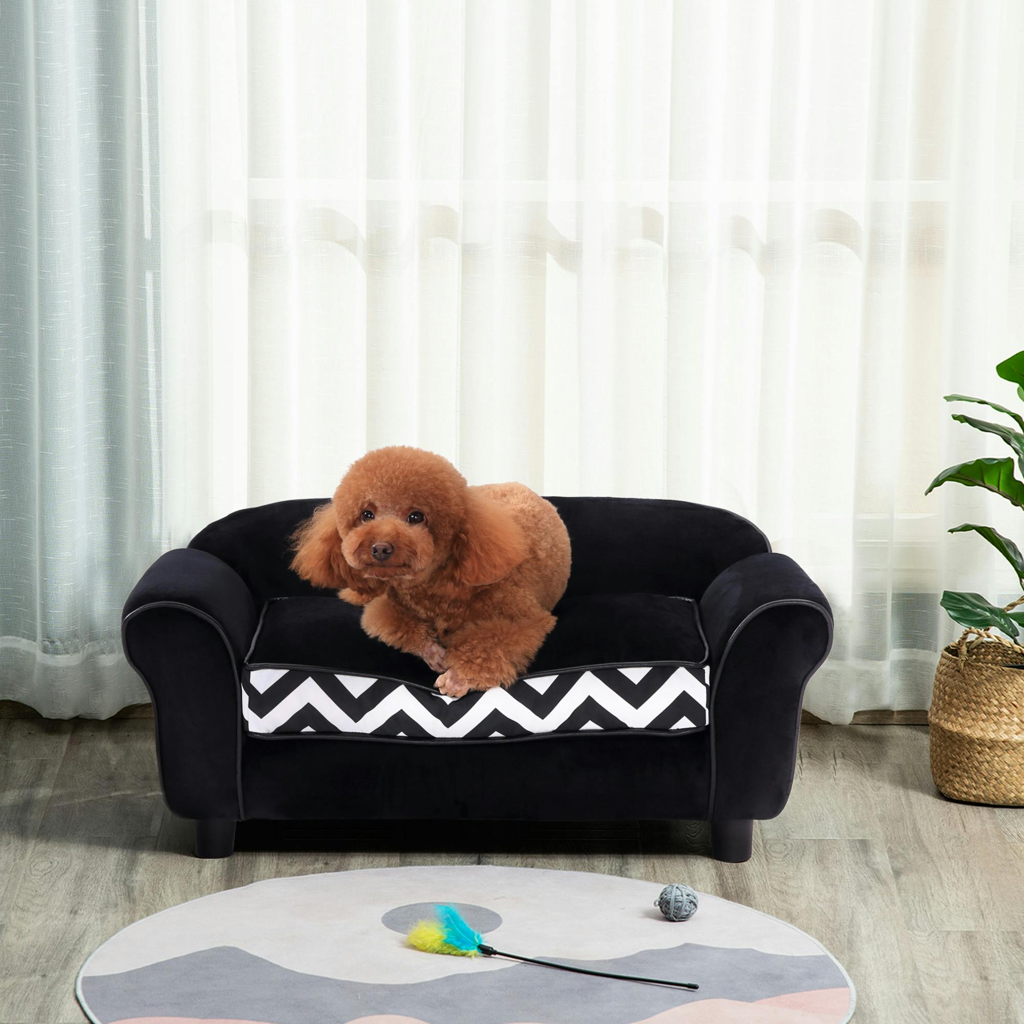 Pawhut Black Dog Sofa Cat Couch Bed For Xs Dogs W/ Removable Sponge Cushion - Wood, Sponge, Pvc, Plastic - 1