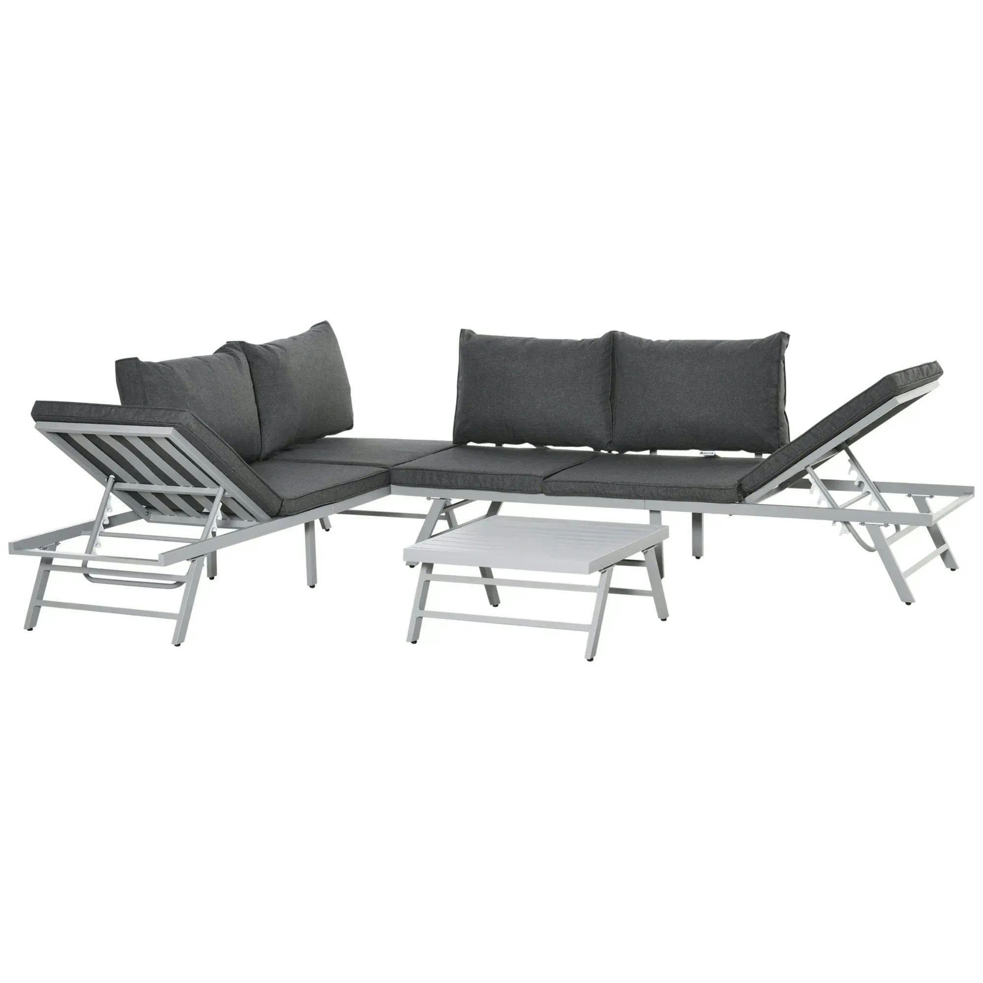 Outsunny 3-Piece Outdoor Garden Seating Set With Convertible Sofas To Loungers & Table - Steel Weather-Resistant Patio Furniture - Image 4