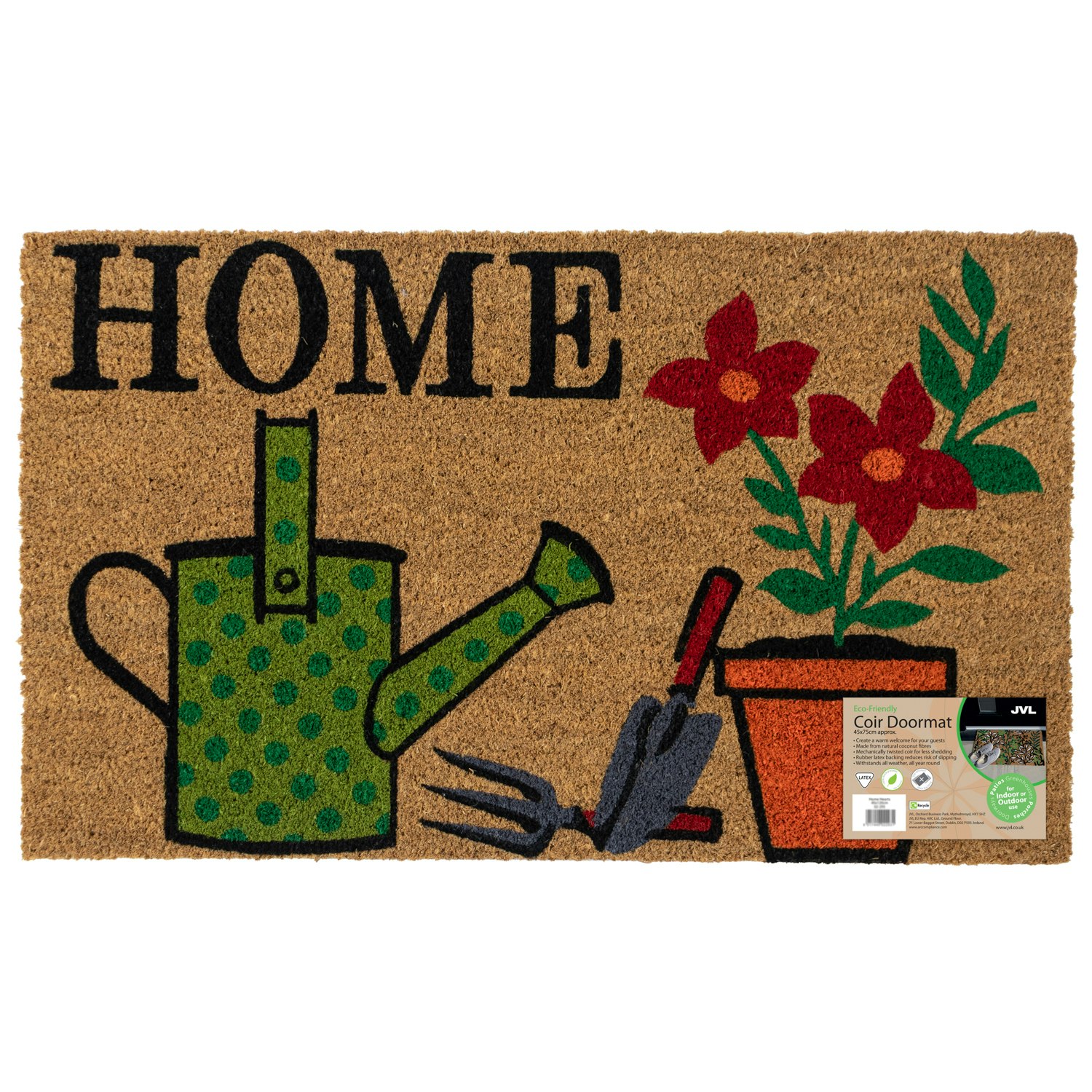 Jvl Eco-Friendly Latex Backed Coir Entrance Doormat, 45X75cm - Gardener