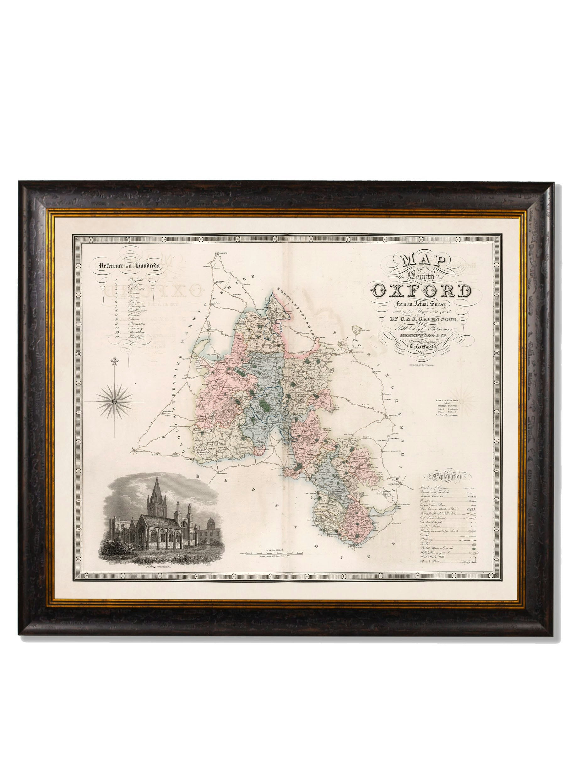Exceptional Art Black C.1830 County Maps Of England - 70 X 84Cm - Oxfordshire