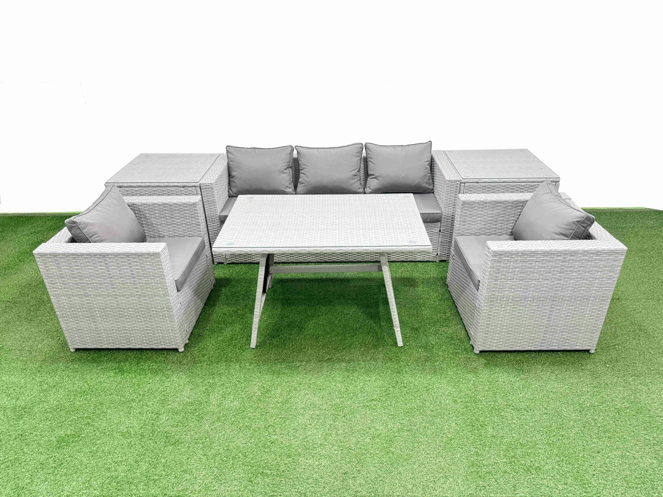 Fimous Light/Grey Outdoor Pe Rattan Sofa Armchair Set Patio Garden Furniture Sets With Cushions 2 Side Tables 7 Pieces
