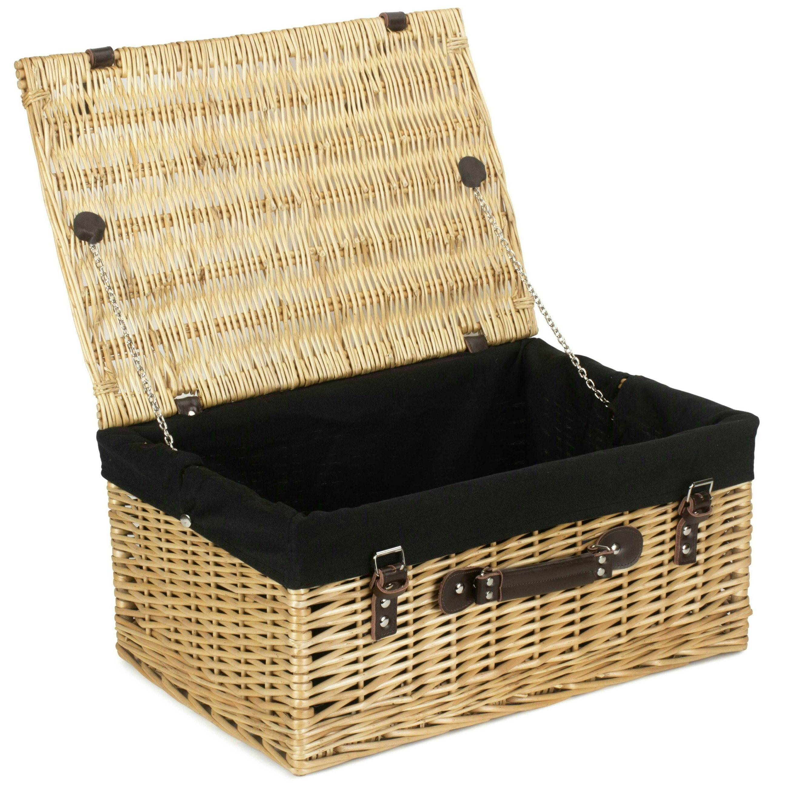 Rackhams Black 51Cm Buff Willow Wicker Picnic Basket