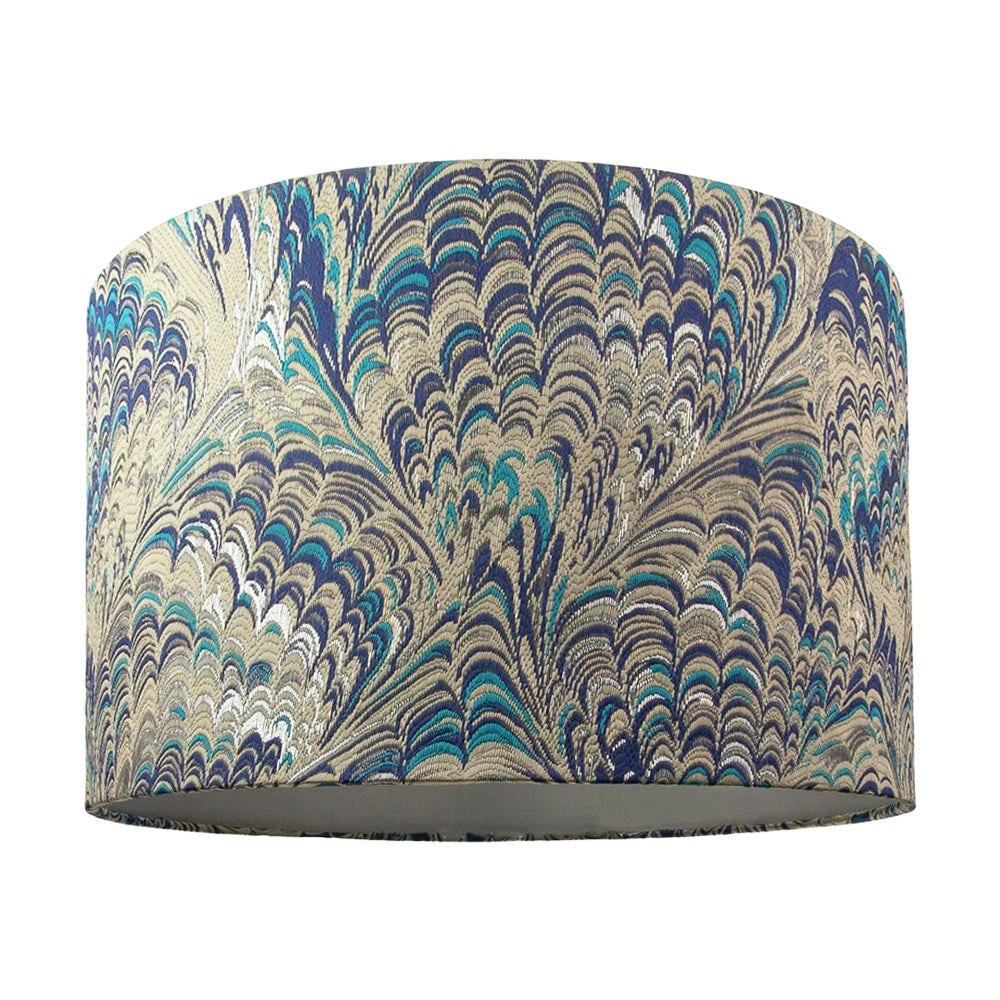 Happy Homewares Grey/Blue/Silver Contemporary And Vivid Peacock Print 35Cm Table/Pendant Lampshade In Soft Cotton