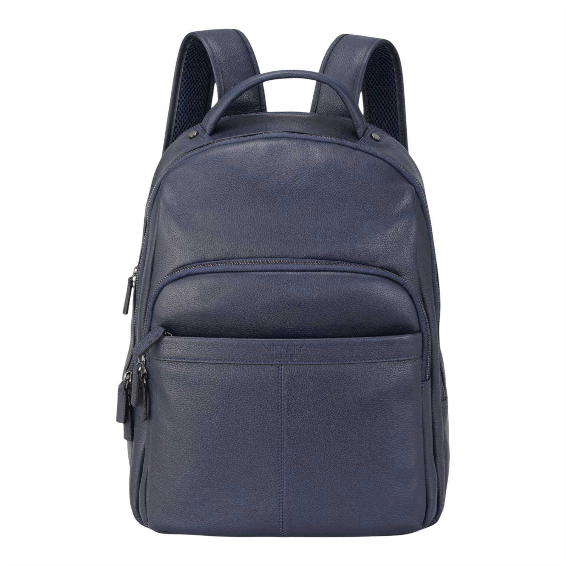 Infinity Leather Blue Genuine Leather Vintage Rucksack Laptop Bag Travel Backpack - Capri - Navy - 32 X 40 X 17 Cm
