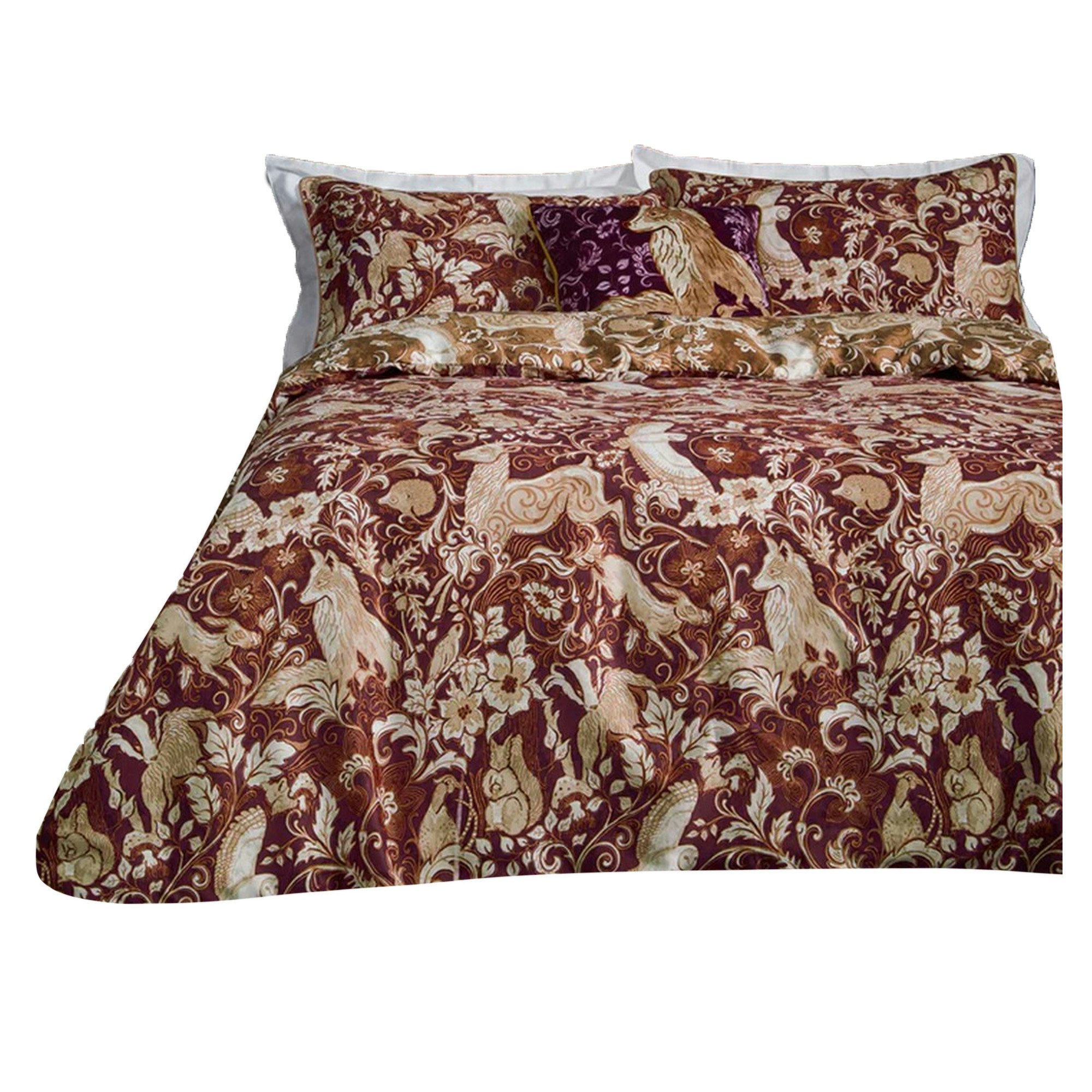 Paoletti Harewood British Cotton Animals Duvet Cover Set - Ruby - Ruby - Double