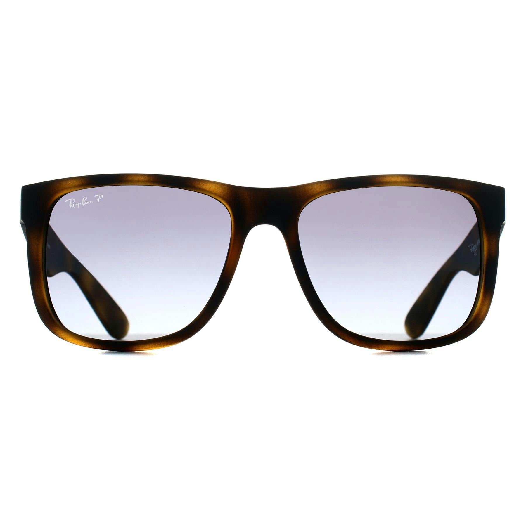 Ray-Ban Unisex Rectangle Matte Havana Blue Gradient Polarized RB4165 Justin Sunglasses in Brown - Image 4