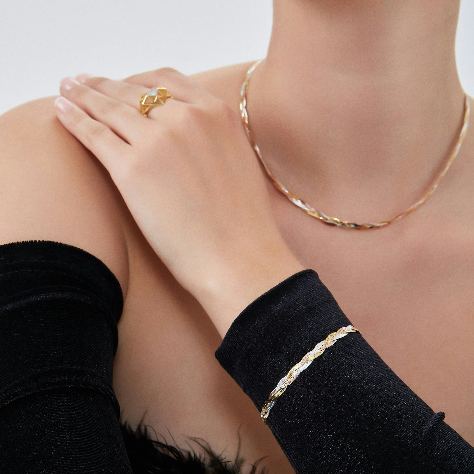 Spero London Gold/Silver Rose And Spiral Sterling Flat Bracelet