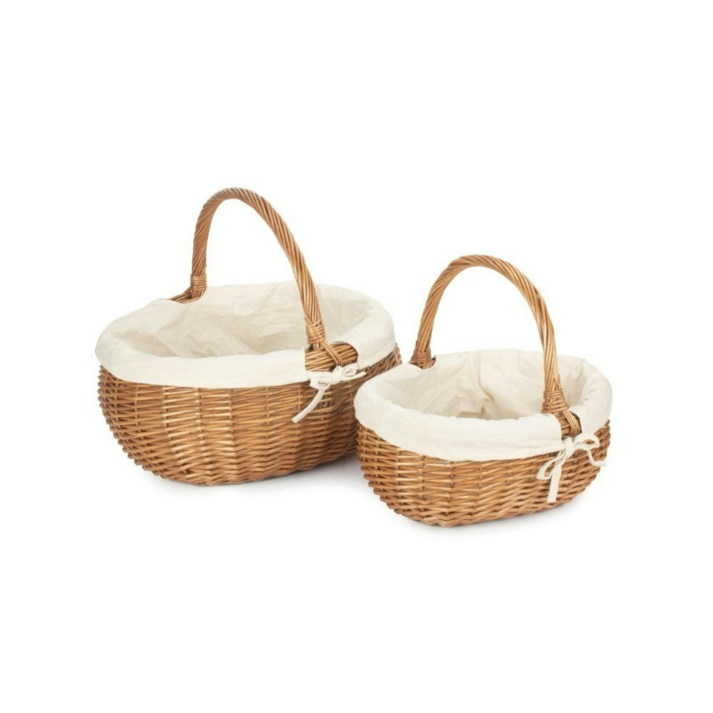 Red Hamper Red/White Hamper Deluxe Wicker Shopping Basket With Lining - Set Of 2