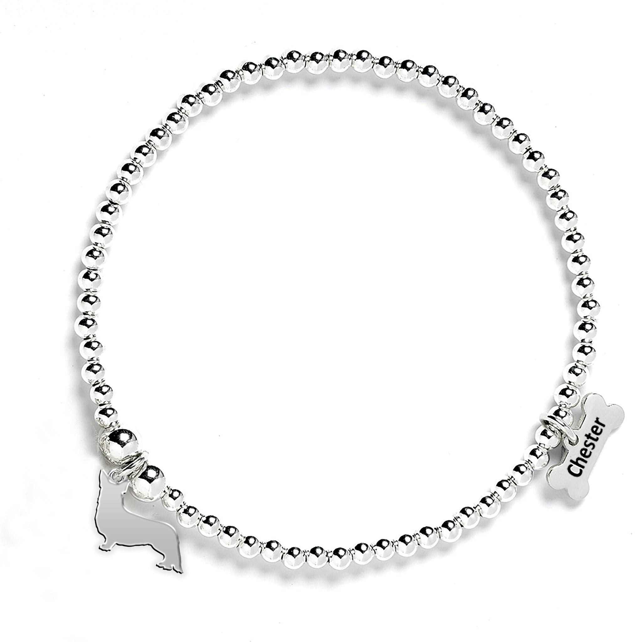 Mylee London Silver Corgi Silhouette Ball Bead Bracelet - Personalised - Yes