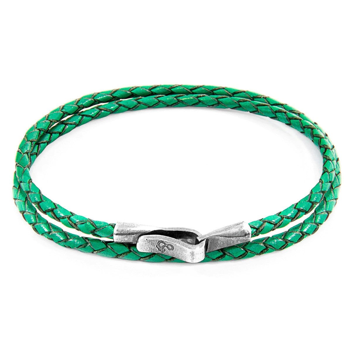 Anchor & Crew Green/Silver Fern Liverpool And Braided Leather Bracelet - L - 23Cm