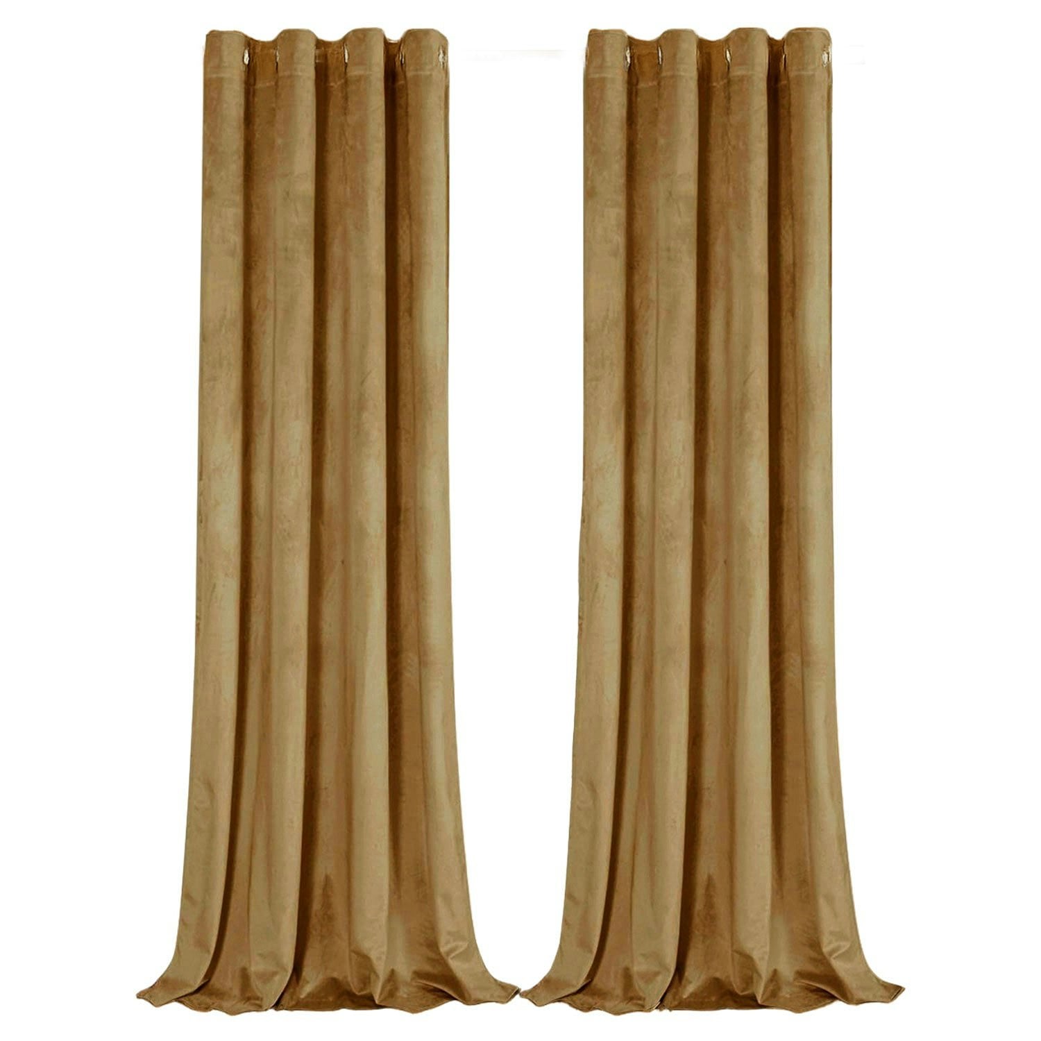 Happy Homewares Light Ochre Mustard Velvet Darkening Eyelet Curtain Pair - 46X63 Inch Drop
