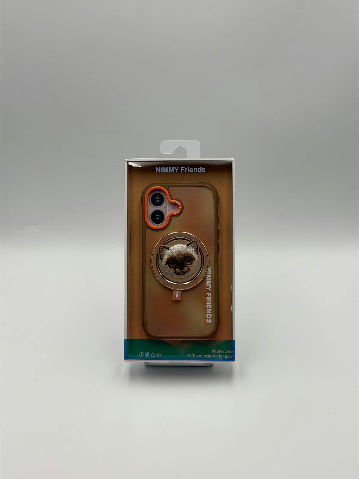 Nimmy Friends Brown/Orange Nimmy Big Eye Cute Pet Siamese Cat Face Case With Detachable Magsafe Grip For Iphone 17 6.3" - N-Xdy-Cxzjzh-Ip17-026