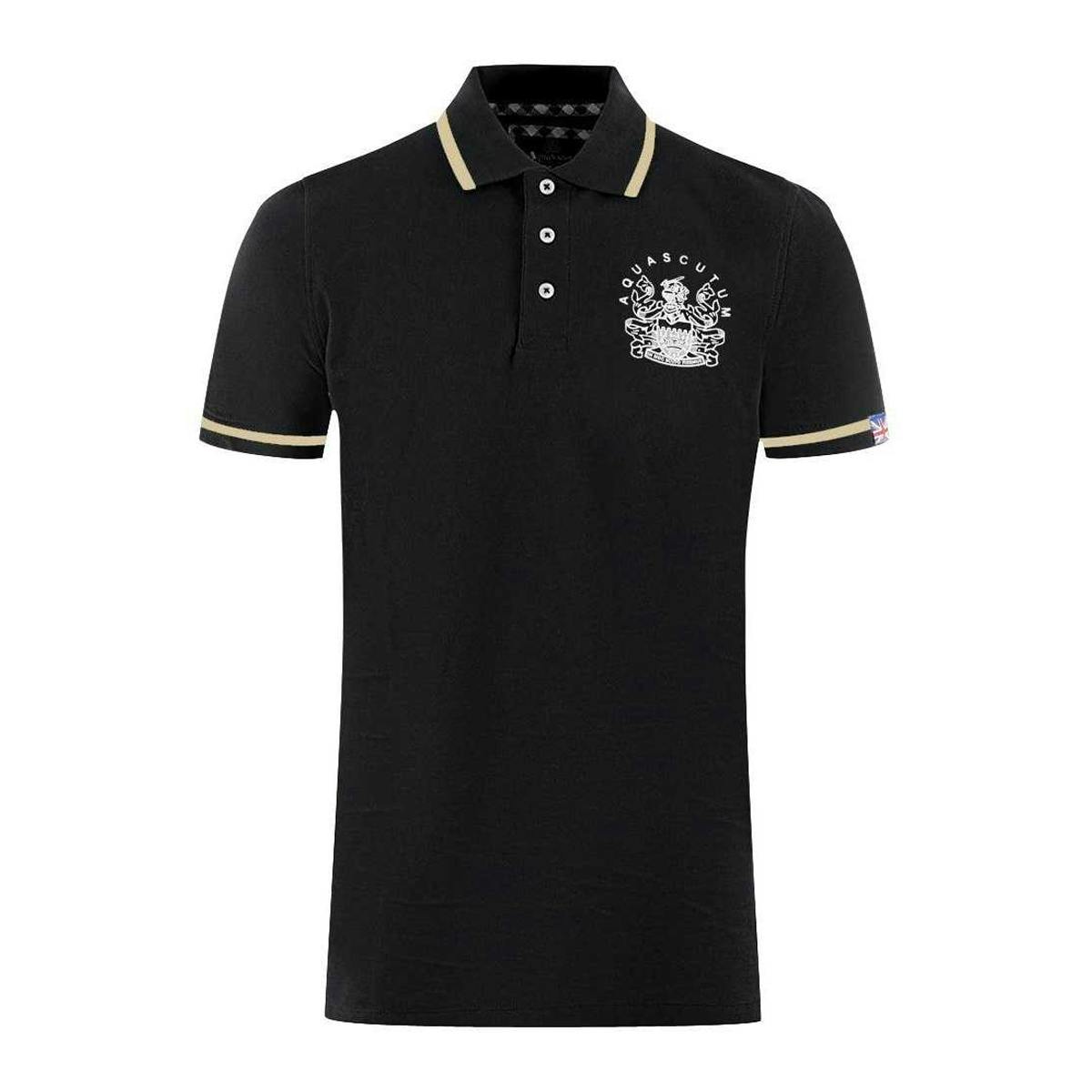 Aquascutum Unisex Black Adult Aldis Tipped Polo Shirt - M