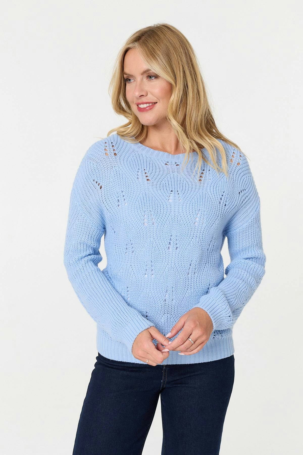 Izabel London Light/Blue Textured Knit Relaxed Long Sleeve Jumper - S/M