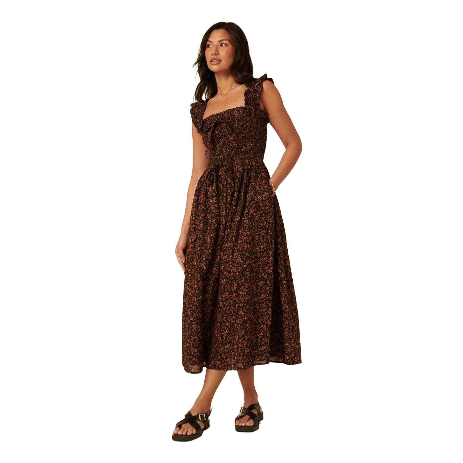 Nobody's Child Women's Black Nobody´S Child Christina Square Neck Midi Dress - 12 Uk - 100% Organic Cotton