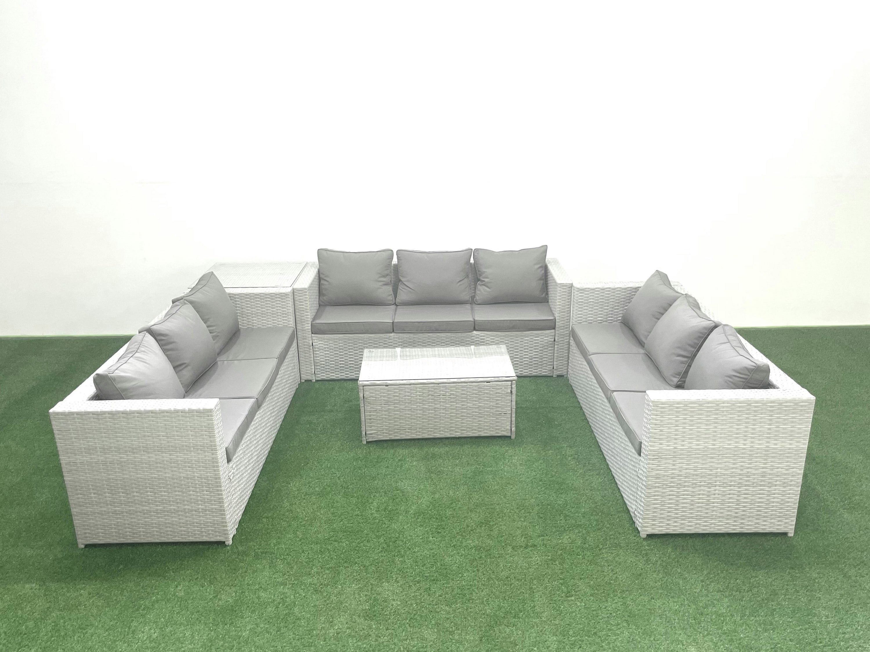 Fimous Light/Grey Rattan Garden Outdoor Furniture Set 9 Seater Garden Sofa Coffee Table Set With Side Table Mixed