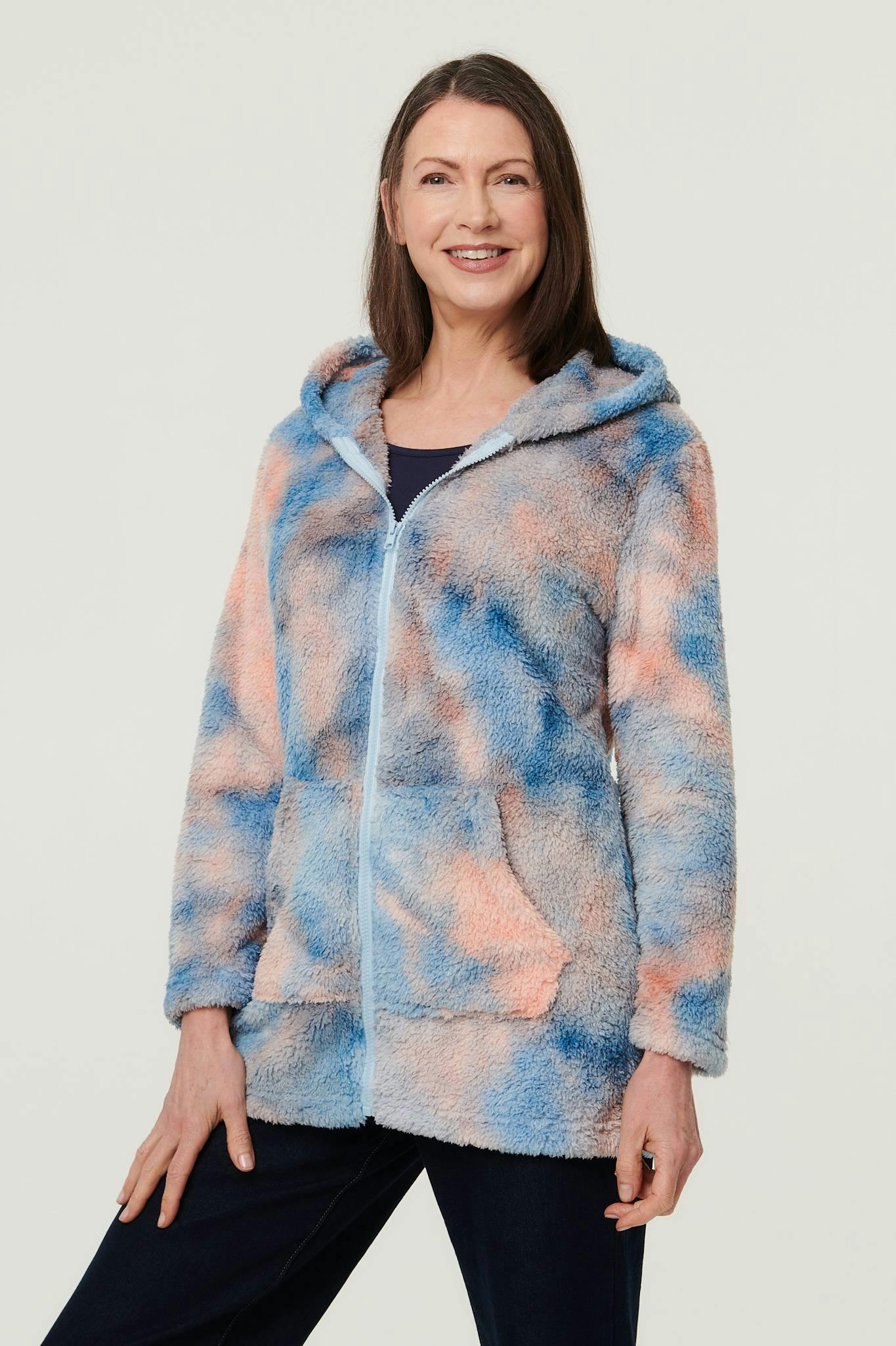 Izabel London Pink Tie Dye Print Hooded Teddy Jacket - 8