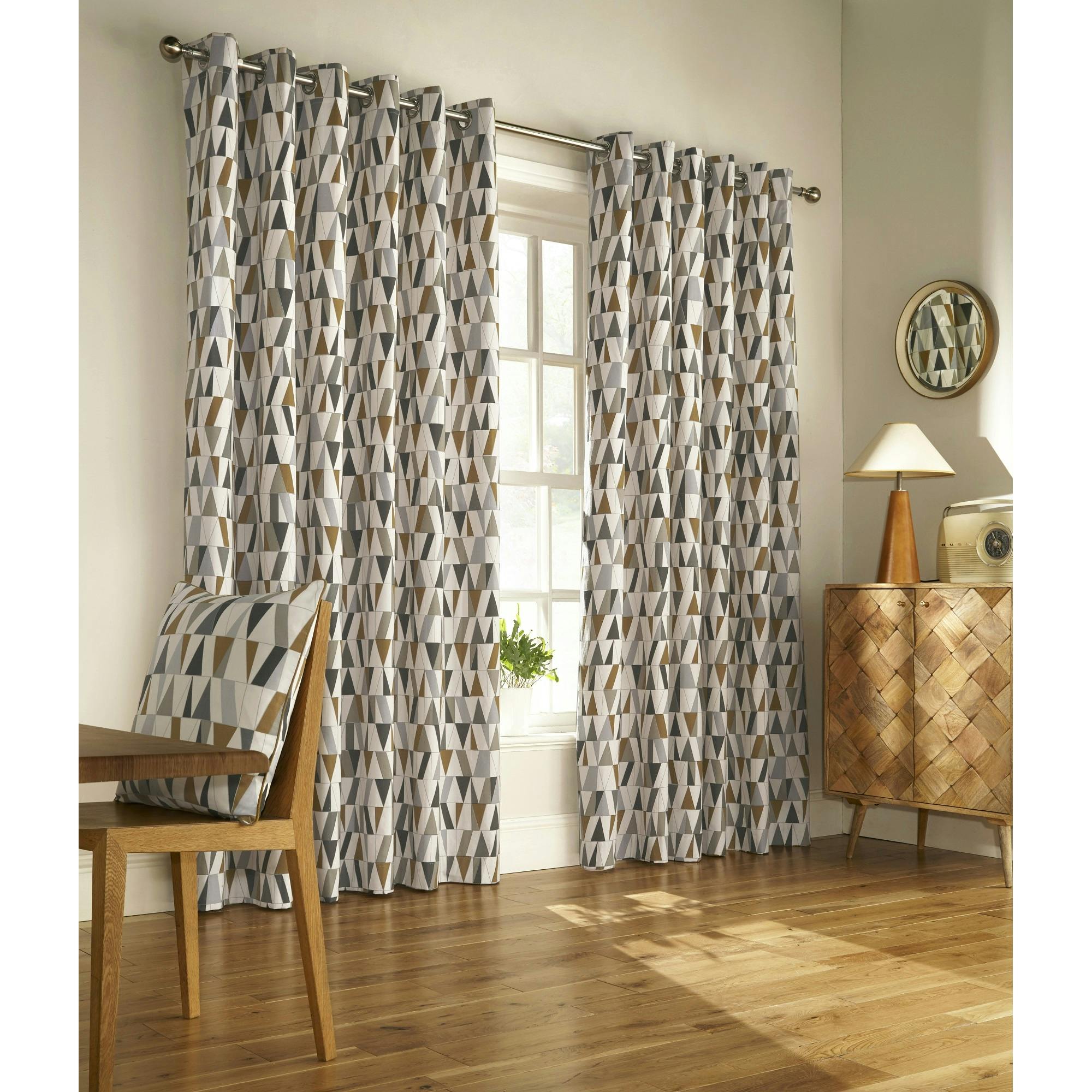 Furn Gold Reno Ringtop Geometric Eyelet Curtains - Charcoal/ - 229Cm X 229Cm - Charcoal/ - 50% Cotton/50% Polyester