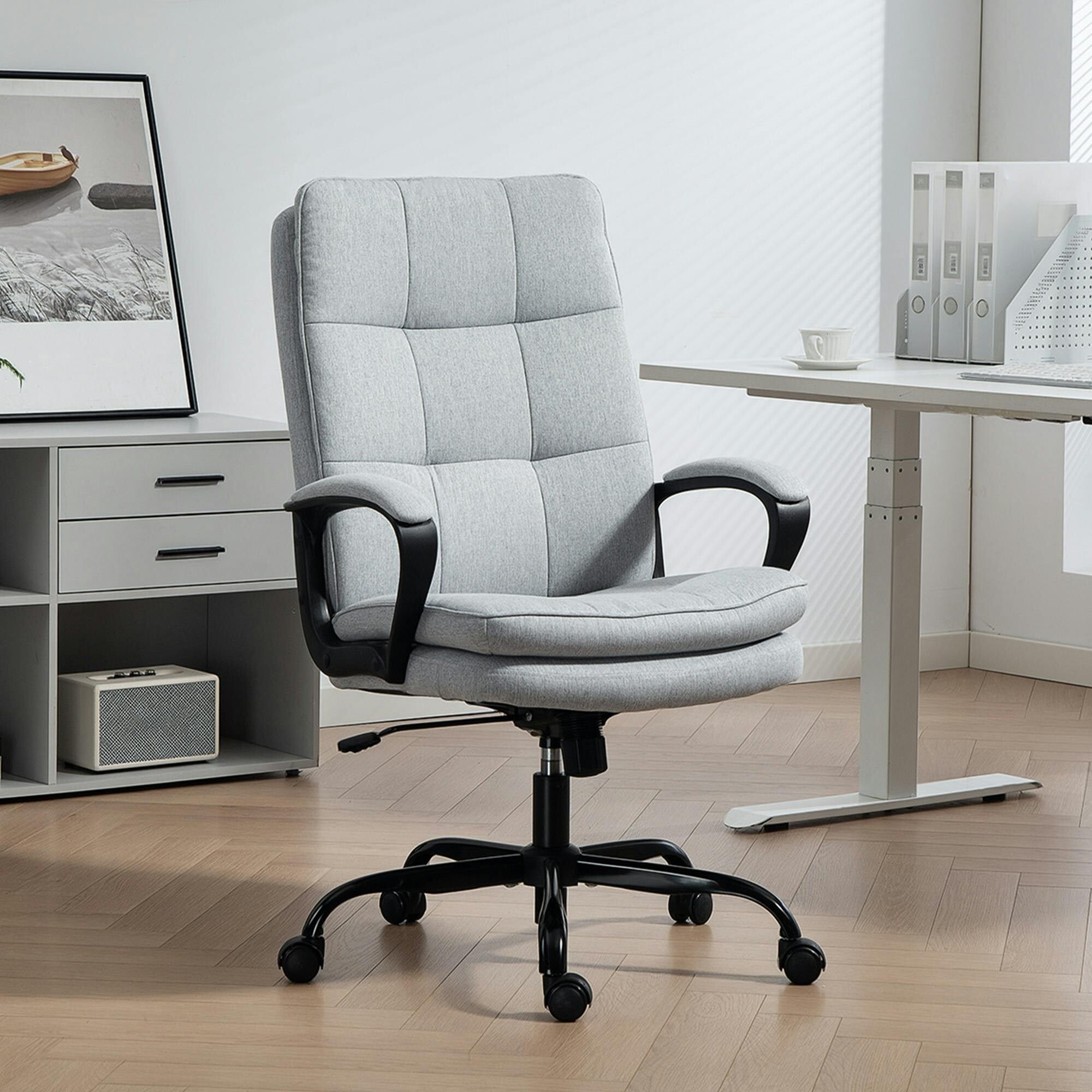 Homcom Grey Fabric Office Chair, Computer Desk Chair For Home, Charcoal