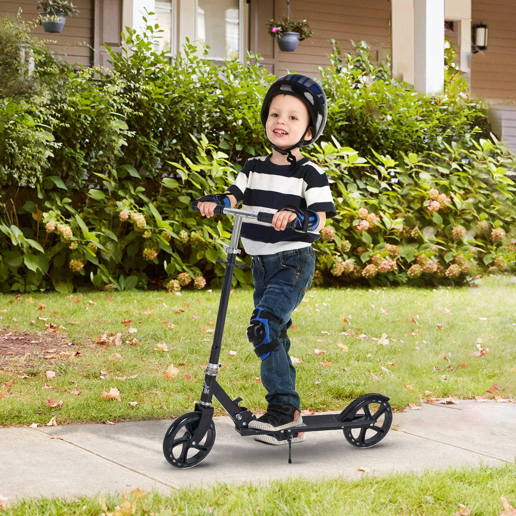 Homcom Kids Scooter Teenager Kick Scooter Foldable 4 Levels Adjustable Height With Rear Fender Brake For 7-14 Years
