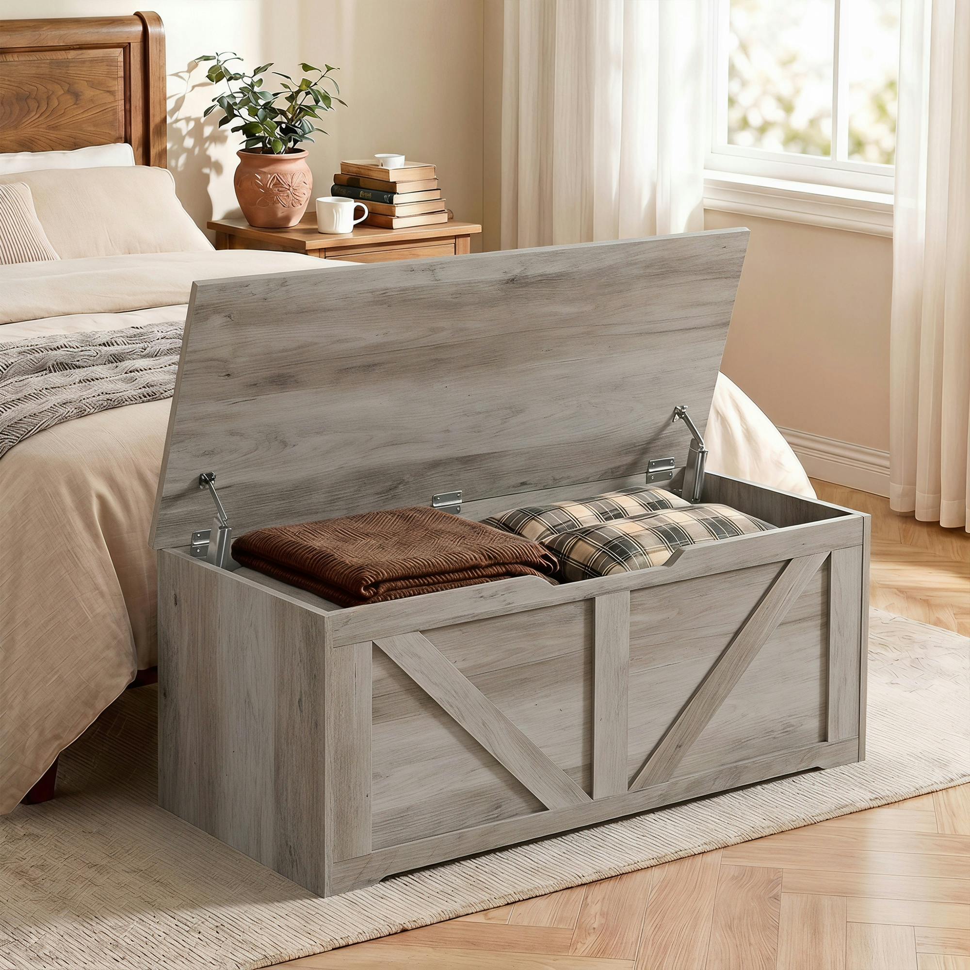 Rackhams Grey Storage Trunk For Living Room, With Safety Hinges, 100Cm