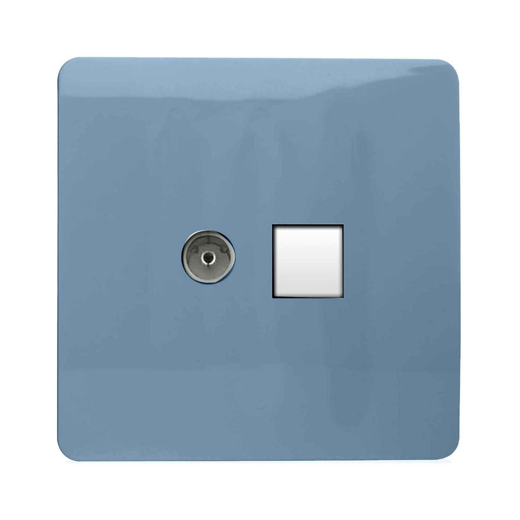 Trendi Switch 2 Gang Tv Co-Axial & Rj45 Cat 6 Modern Designer Pc Ethernet Socketsin Sky Blue - Image 3