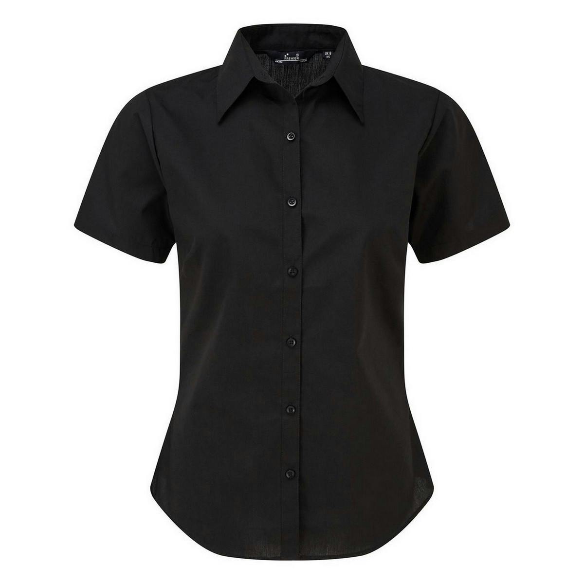 Premier Women's Black Short Sleeve Poplin Blouse Plain Work Shirt In | Size: 30 - Image 3