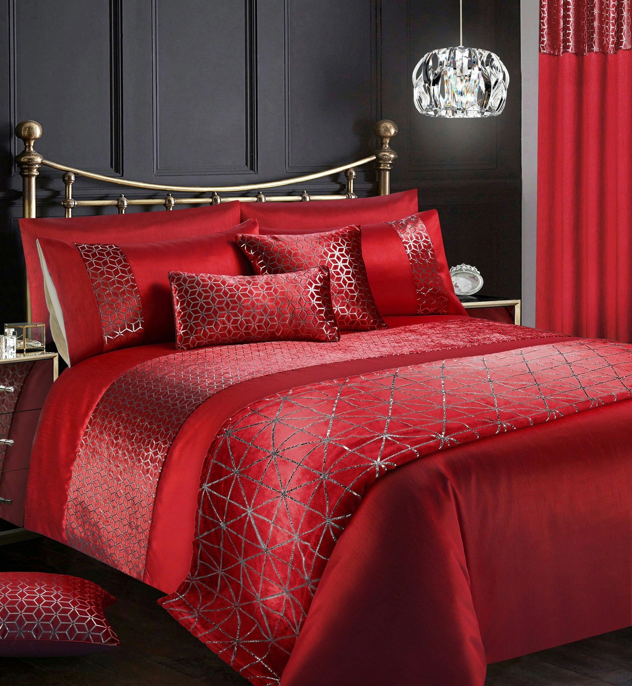 Rackhams Red Vera Foil Printed Duvet Cover & Pillowcase Set - Super King