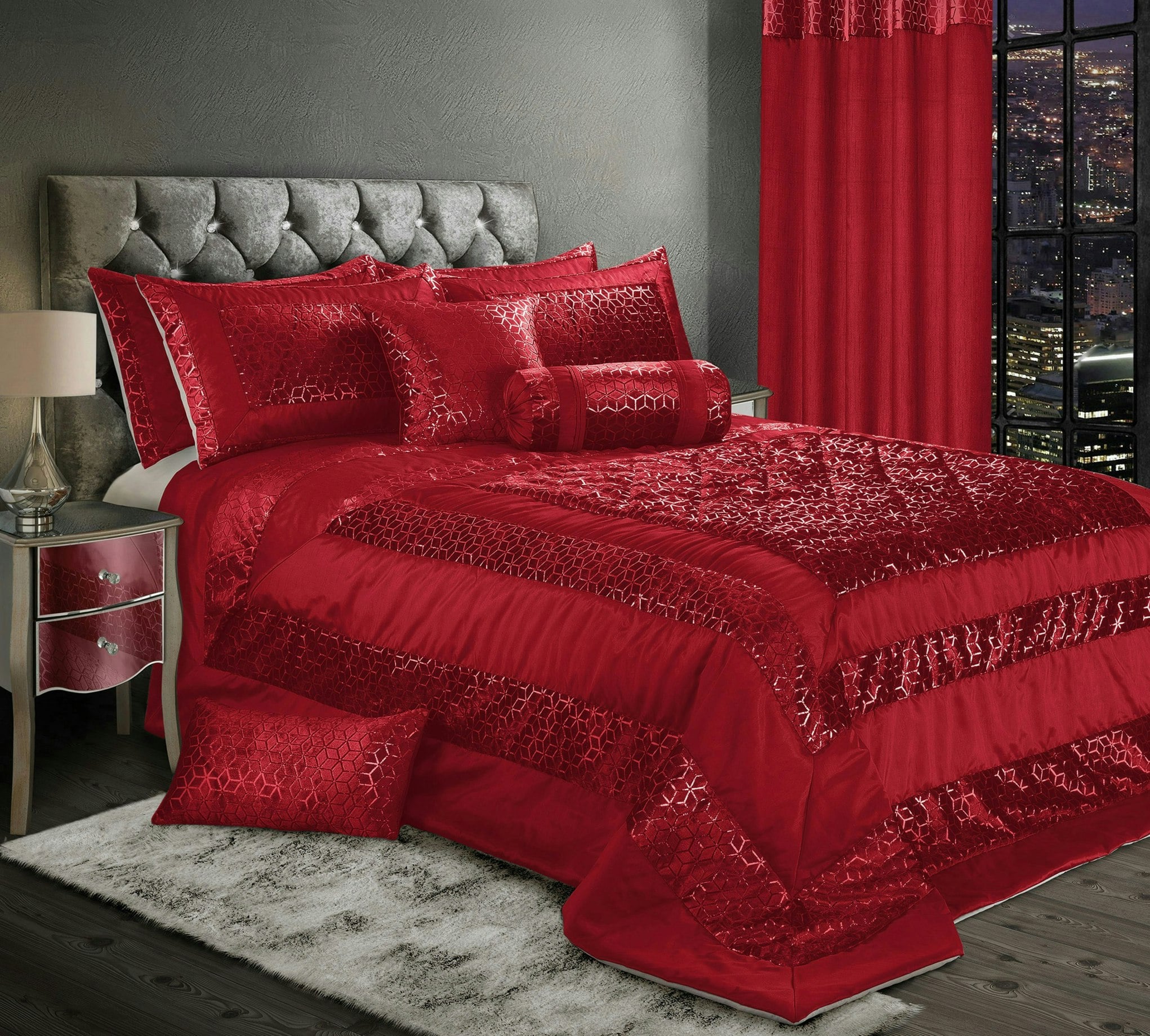 Intimates Red Vera Foil Printed Quilted Bedspread - Single