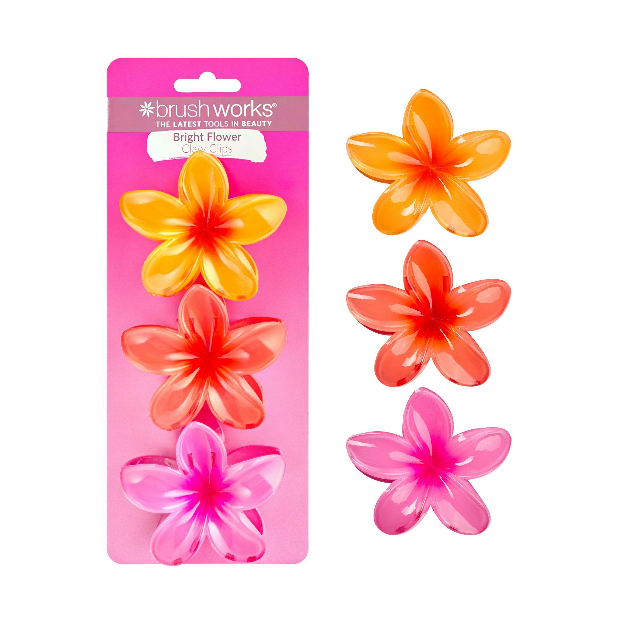 Brushworks Pink/Red/Orange Bright Flower Claw Clips - 3 Pack