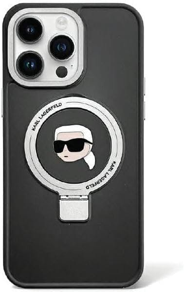 Karl Lagerfeld Black Karl Head With Magsafe & Ring Stand For Iphone 15 Pro 6.1" - Klhmp15lhmrskhk
