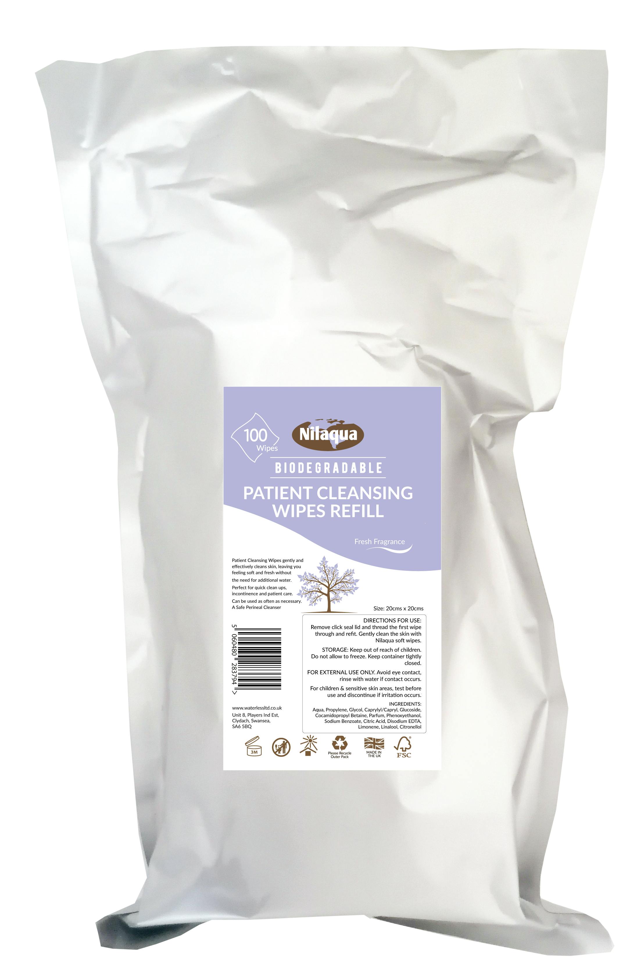 Nilaqua Biodegradable Patient Cleansing Wipes Refill– 100Pk - 1