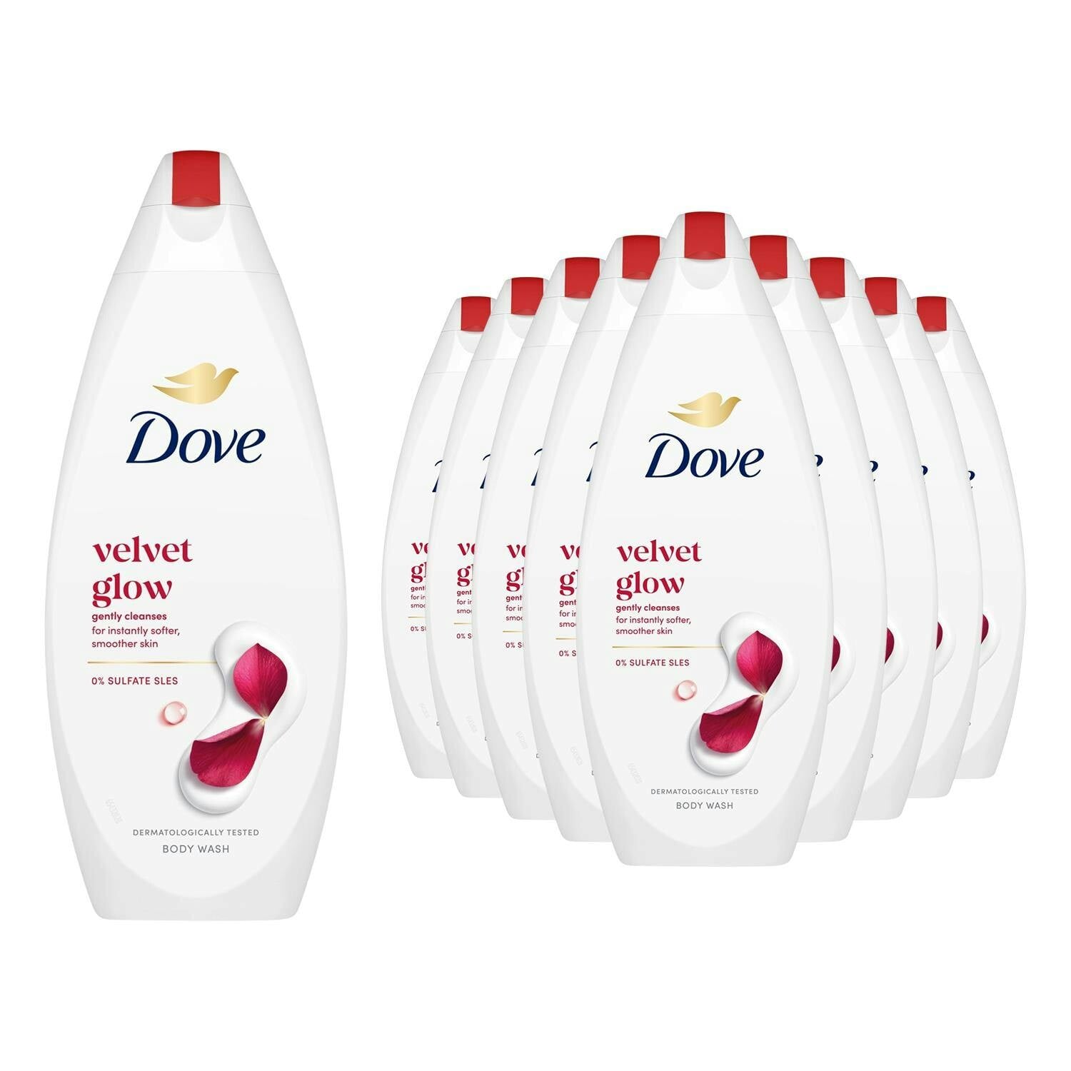 Dove Velvet Glow Body Wash 10 Pack, 0% Sulfate Sles Shower Gel, 225Ml