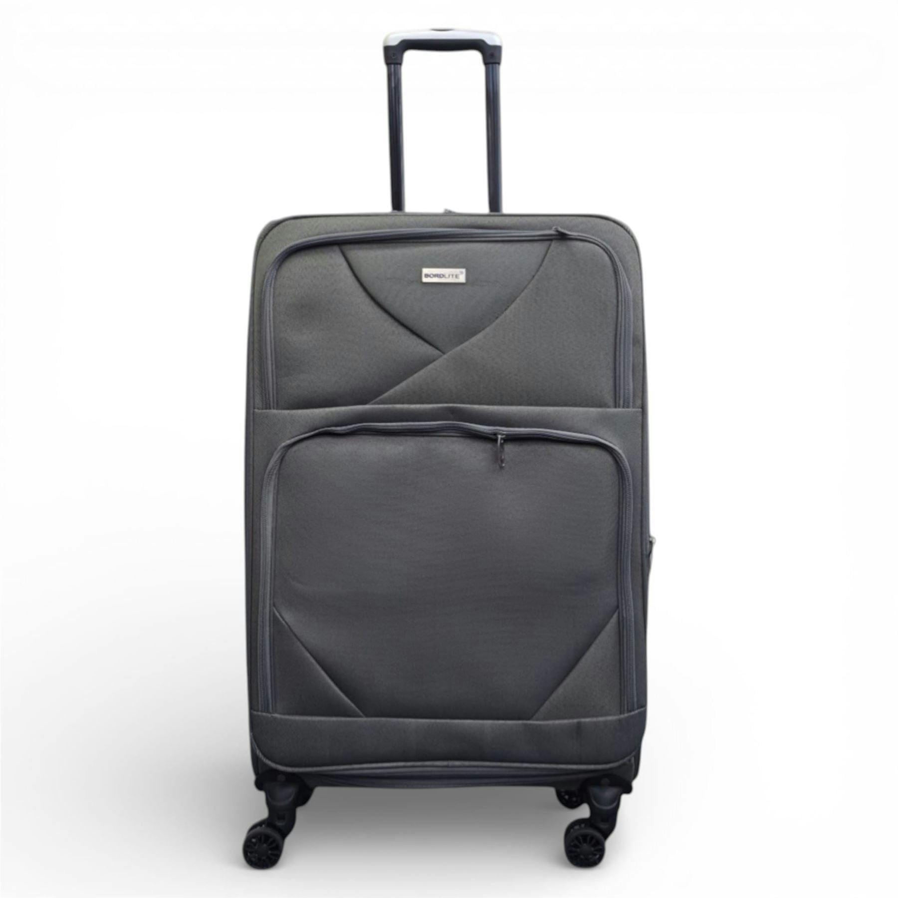Infinity Luggage Grey Soft Shell Lightweight Nylon Suitcase Set 4 Wheel Travel Case Holiday Bags - Large