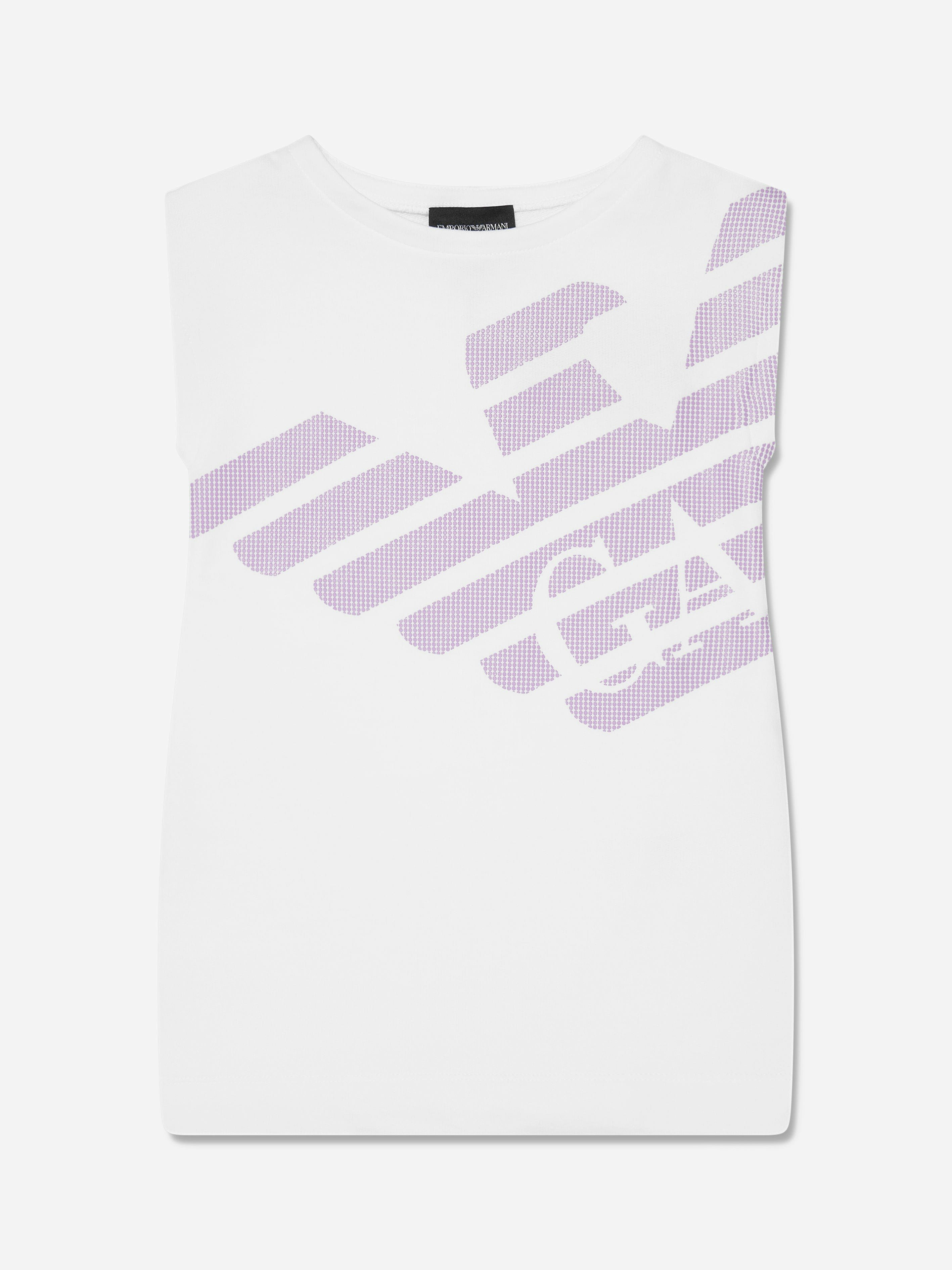 Emporio Armani Girls White Sleeveless Logo Dress In - 10 Yrs