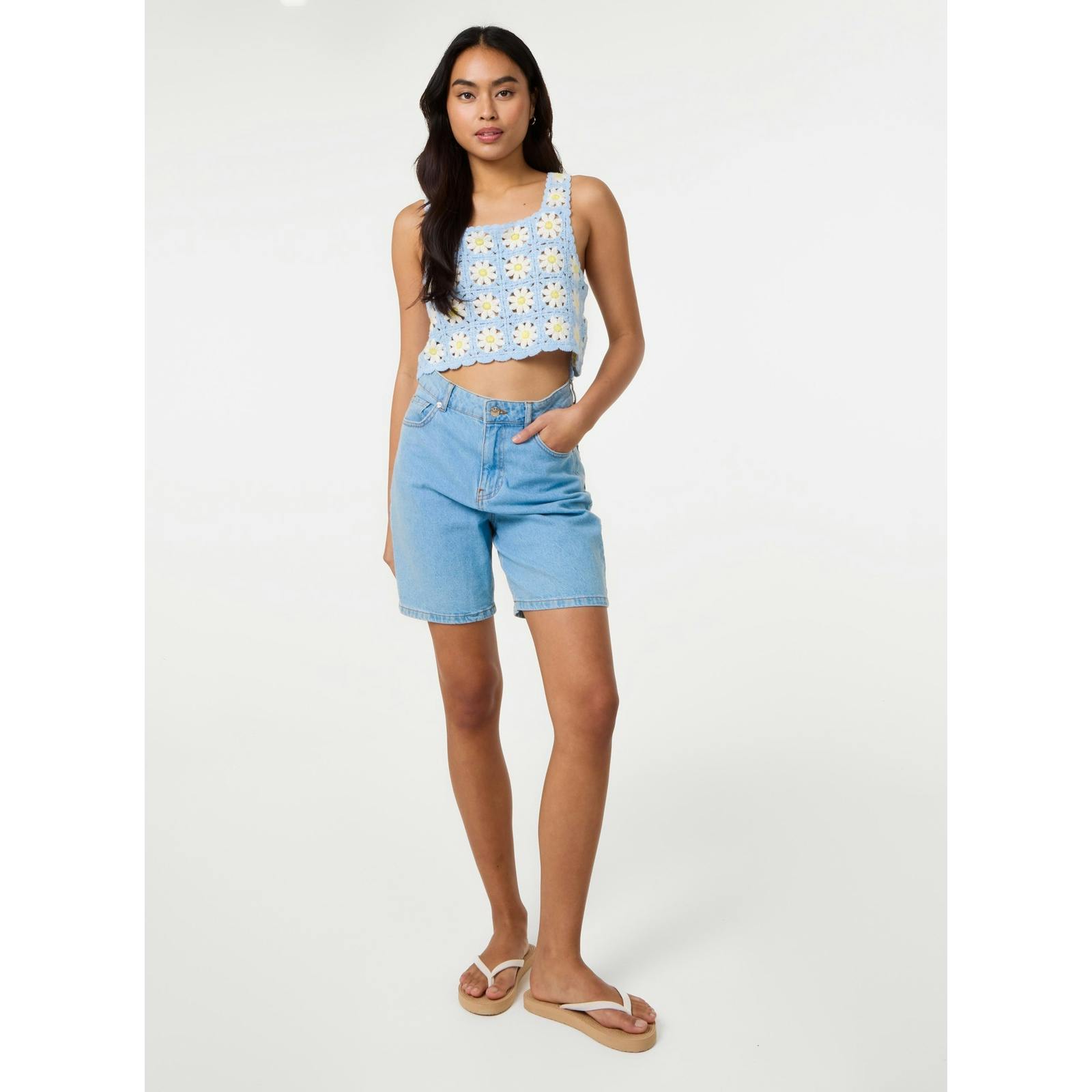 Pink Vanilla Pink/Blue Vanilla Daisy Crochet Crop Top - M-L