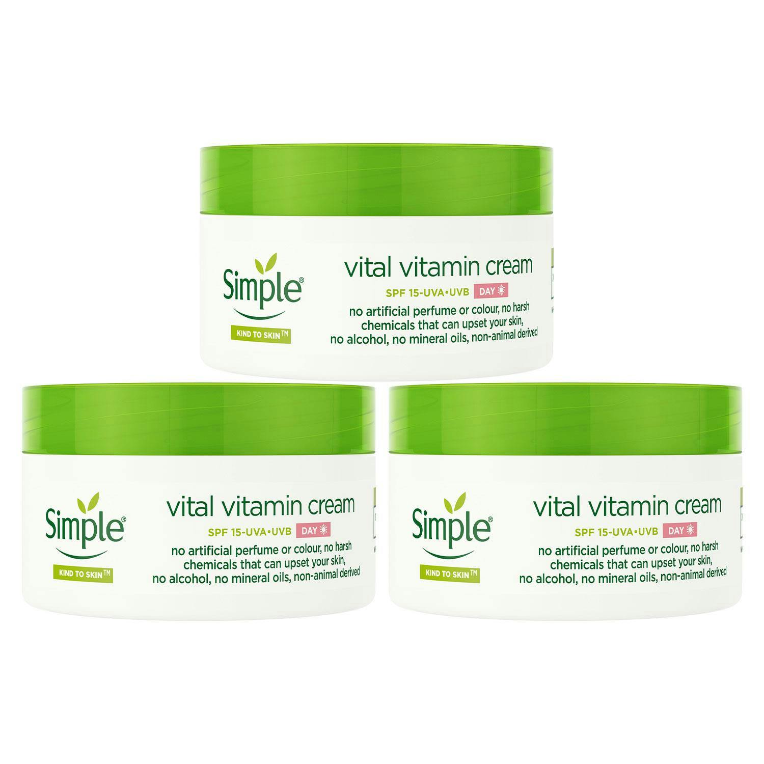 Simple Cream Kind To Skin Day Spf 15 Vital Vitamin For Sensitive Skin 50Ml - 3 Pack