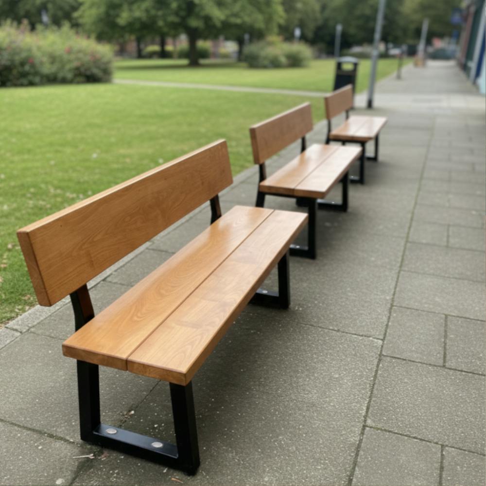 Rackhams Chunky & Sturdy Commercial Outdoor Bench With Back - 270Cm
