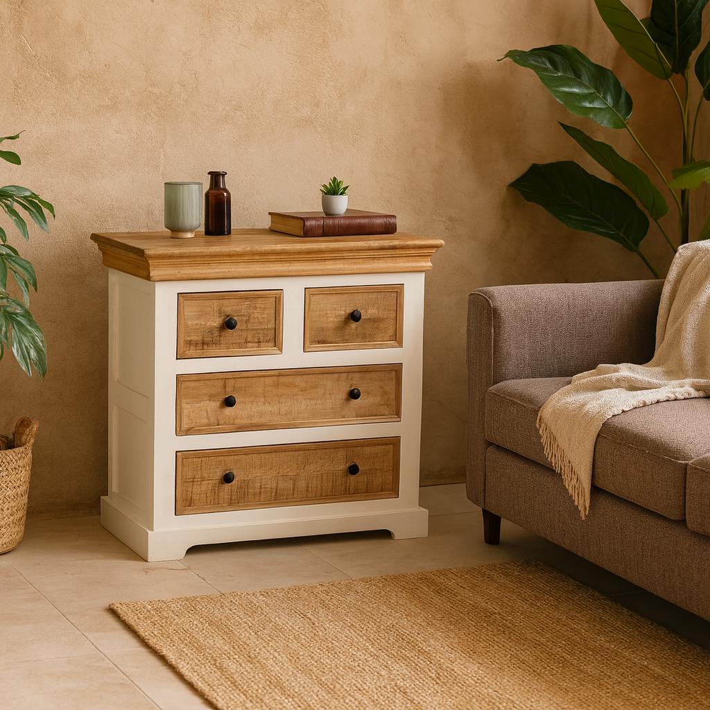Wyld Haus White Alington And Natural Solid Mango Wood Four Drawer Chest