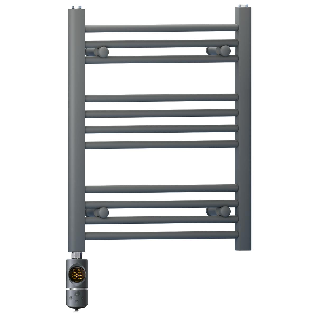 Myhomeware Anthracite/Grey 600 X 600 Mm Electric Bathroom Towel Rail Radiator Heater With Af Thermostatic Electric Element Pre-Filled