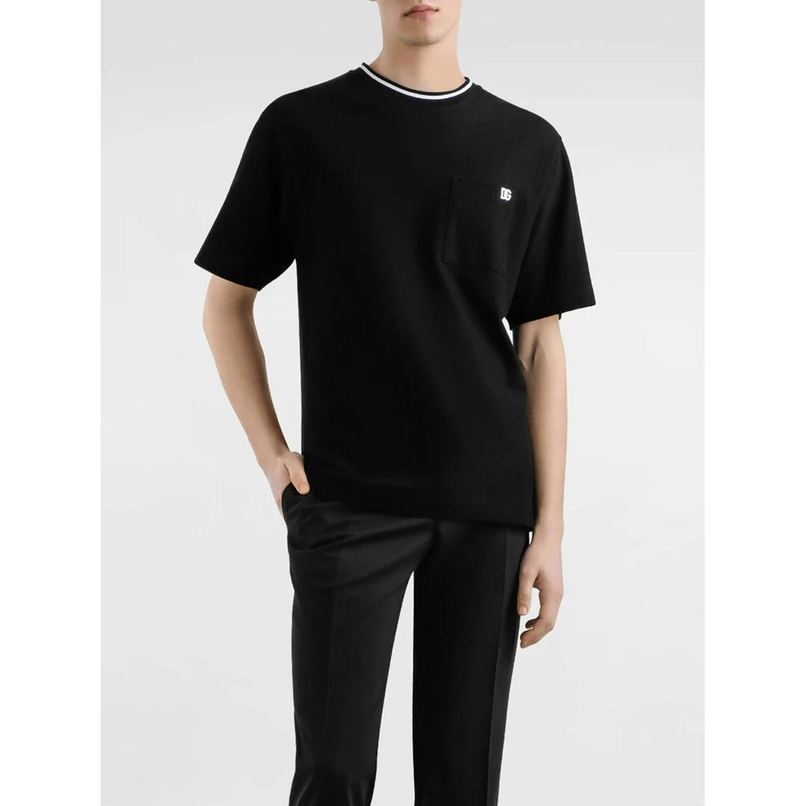 Dolce & Gabbana Black Patch Pocket Piqué T-Shirt In - S