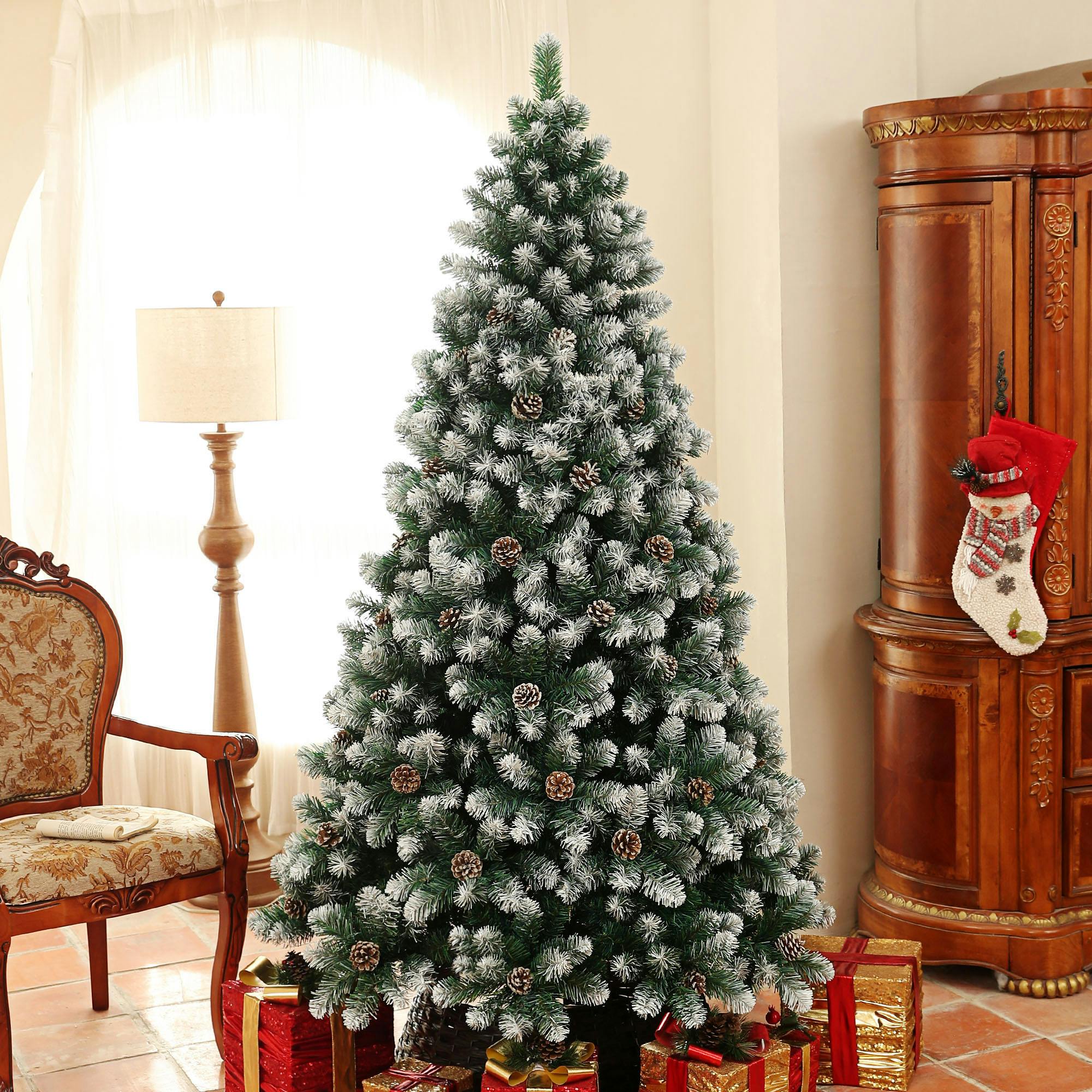 Rackhams White 5Ft Artificial Pine Christmas Tree With Pinecones, Steel Base