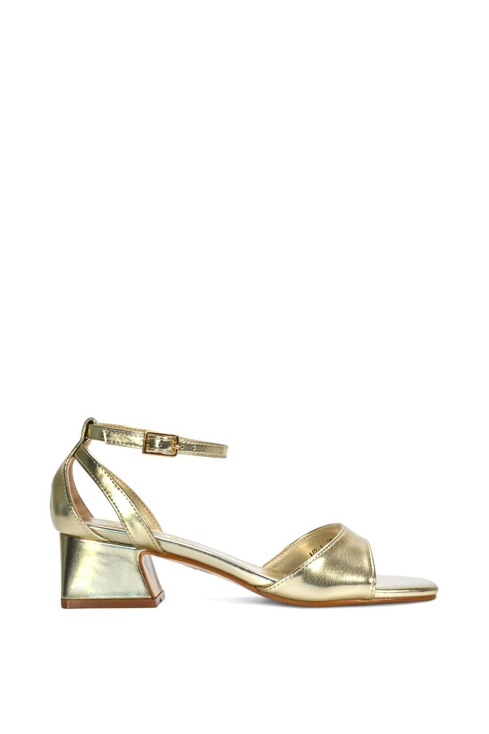 Xy London Women's Gold Ankle Strap Block Low Heel Sandals With Cut Out - 5