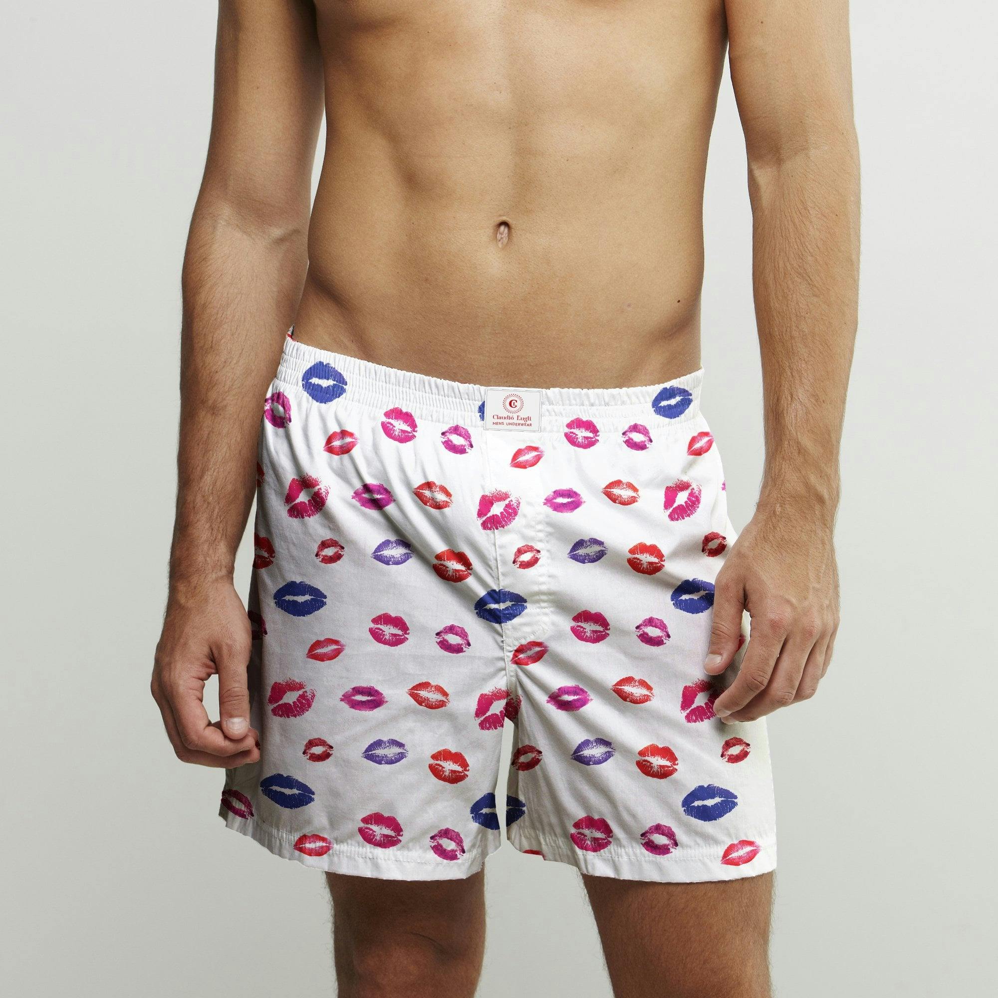 Claudio Lugli White Lips Cotton Poplin Print Boxer Shorts - Xl