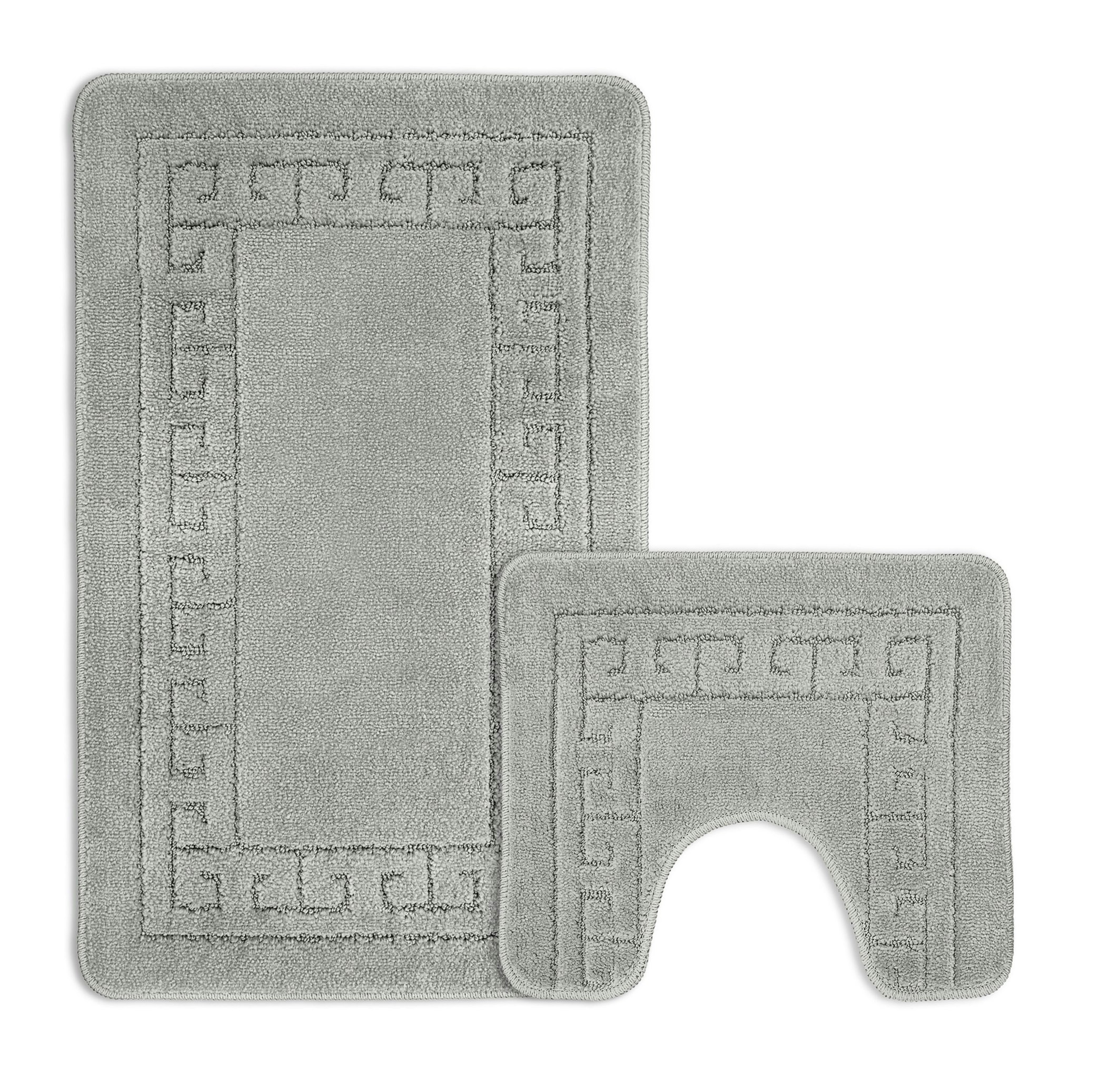 Velosso Silver Greek Key Bathmat Set - Antislip